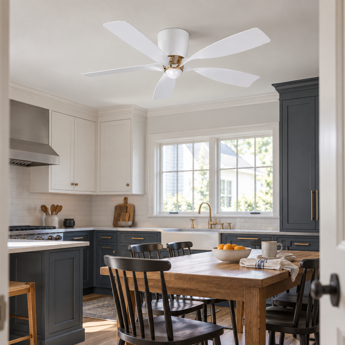 52" Aven Modern White 6-Blade Flush Mount Ceiling Fan
