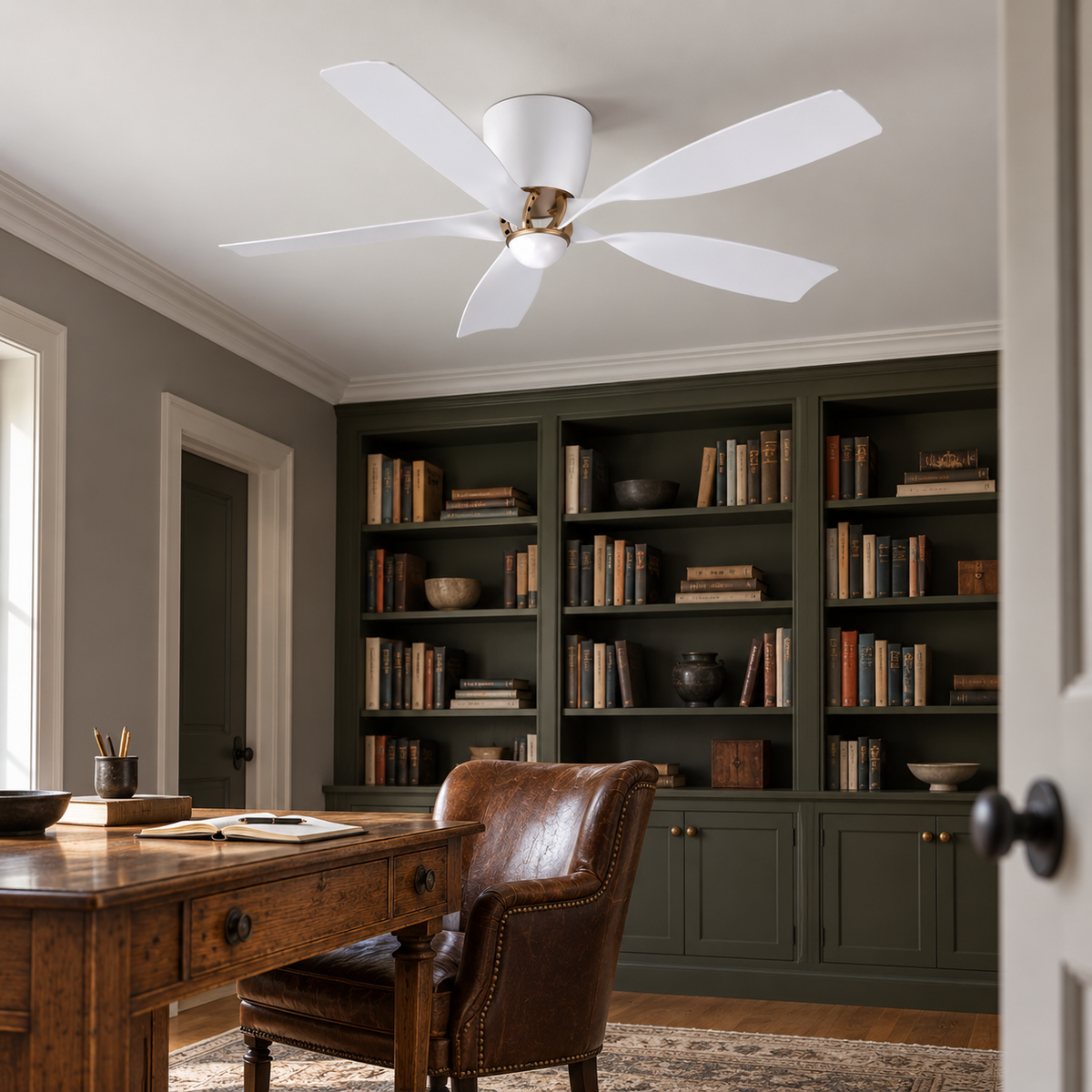 52" Aven Modern White 6-Blade Flush Mount Ceiling Fan