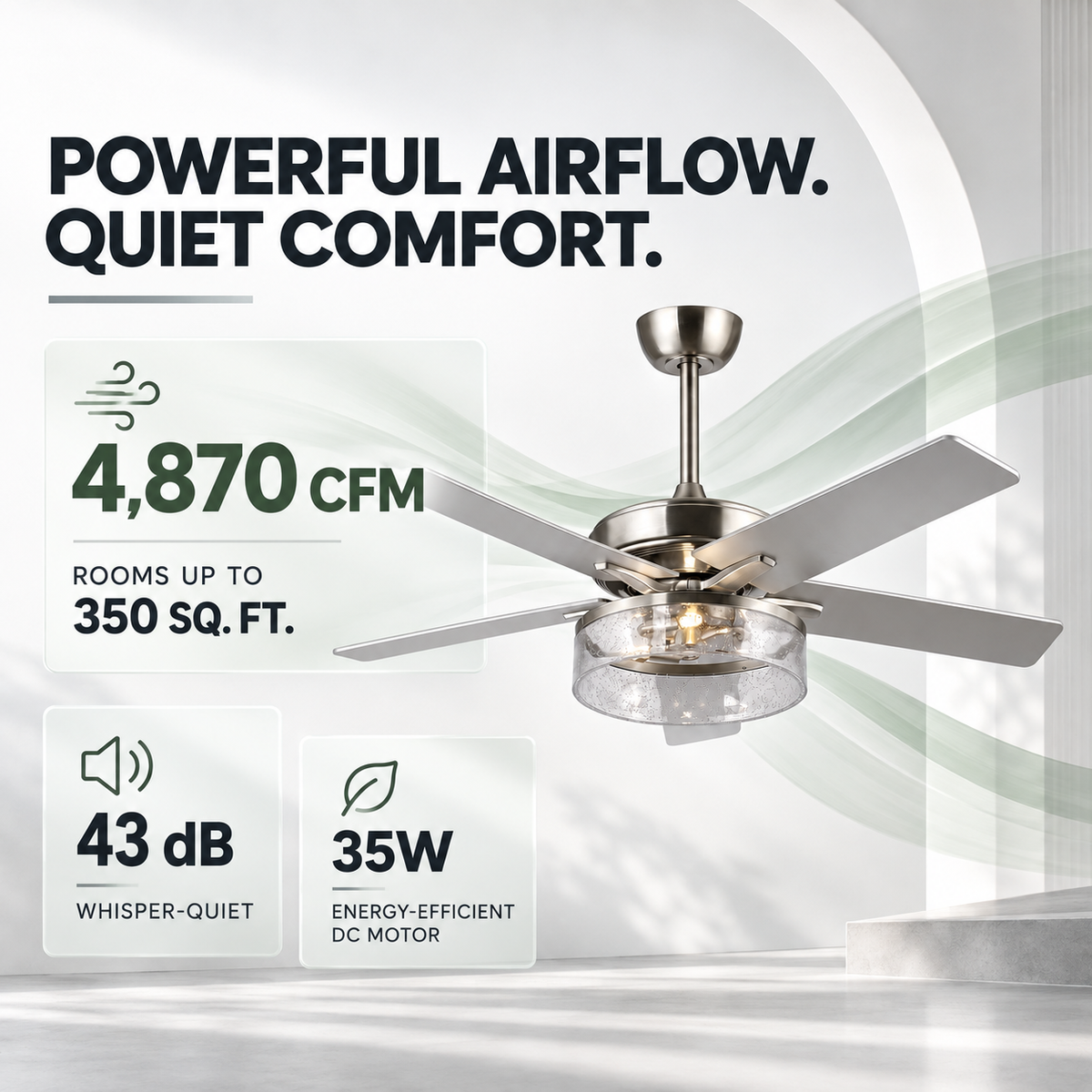52" Archer Modern Satin Nickel Downrod Ceiling Fan With Light