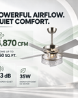 52" Archer Modern Satin Nickel Downrod Ceiling Fan With Light