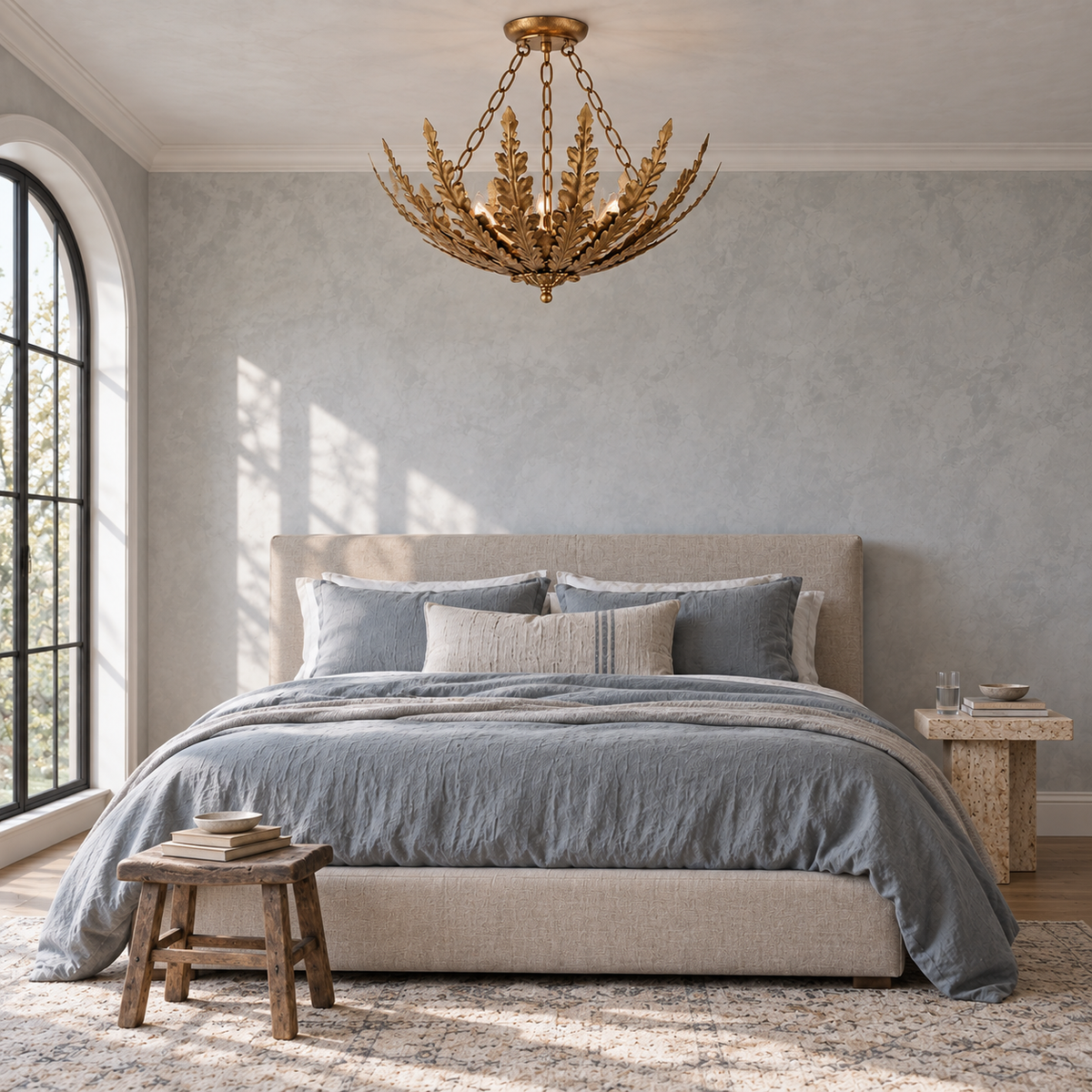 Belle 4-Light Botanical Gold Leaf Semi-Flush Chandelier