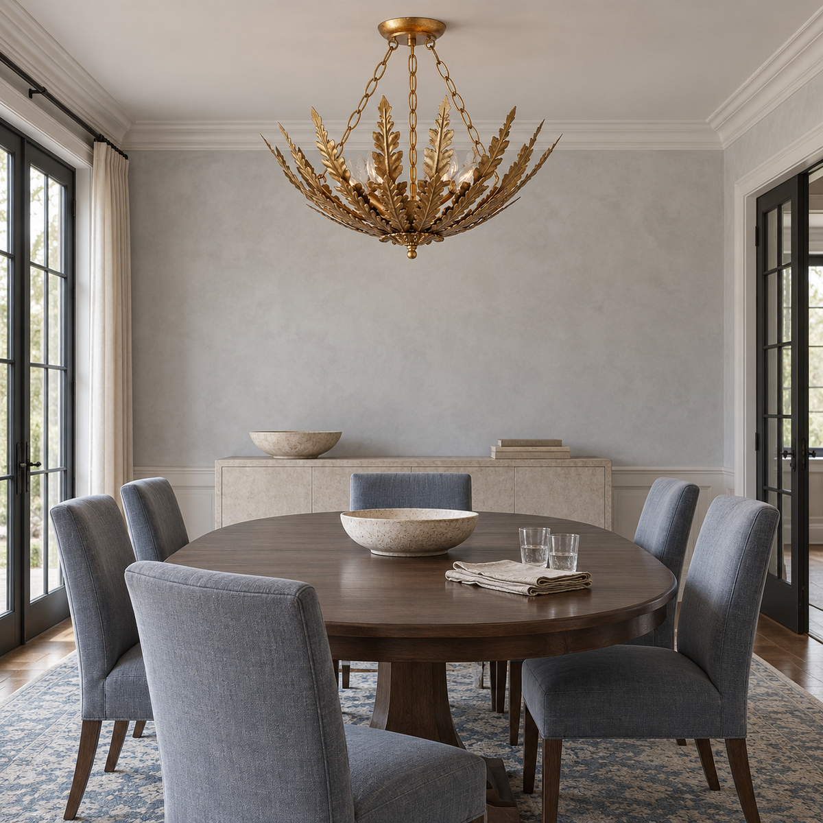 Belle 4-Light Botanical Gold Leaf Semi-Flush Chandelier