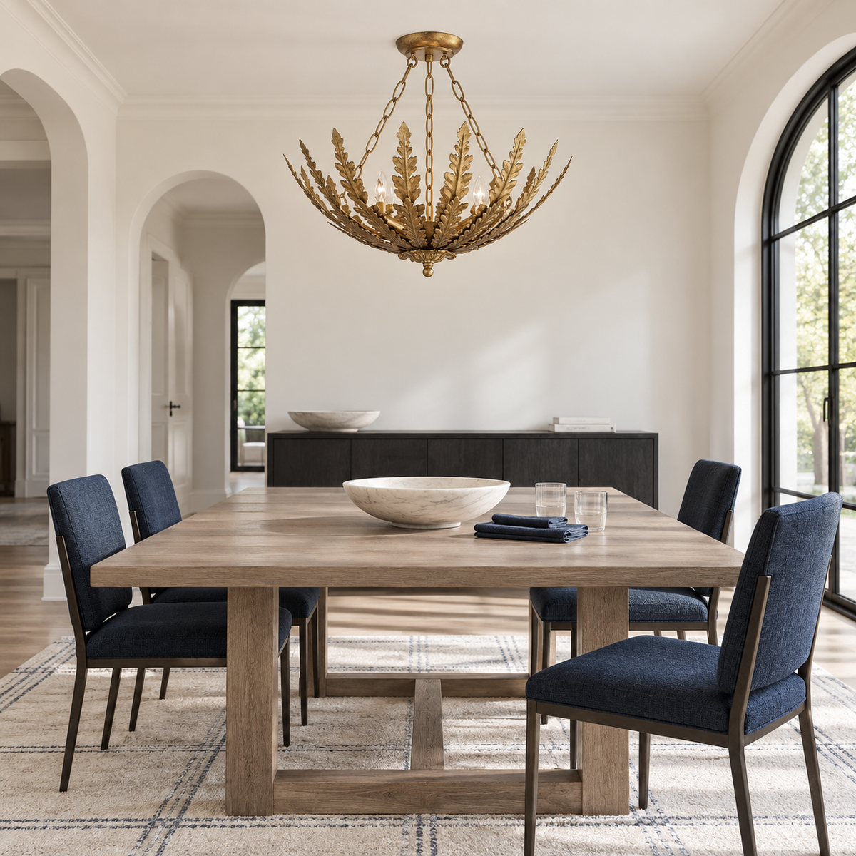 Belle 4-Light Botanical Gold Leaf Semi-Flush Chandelier