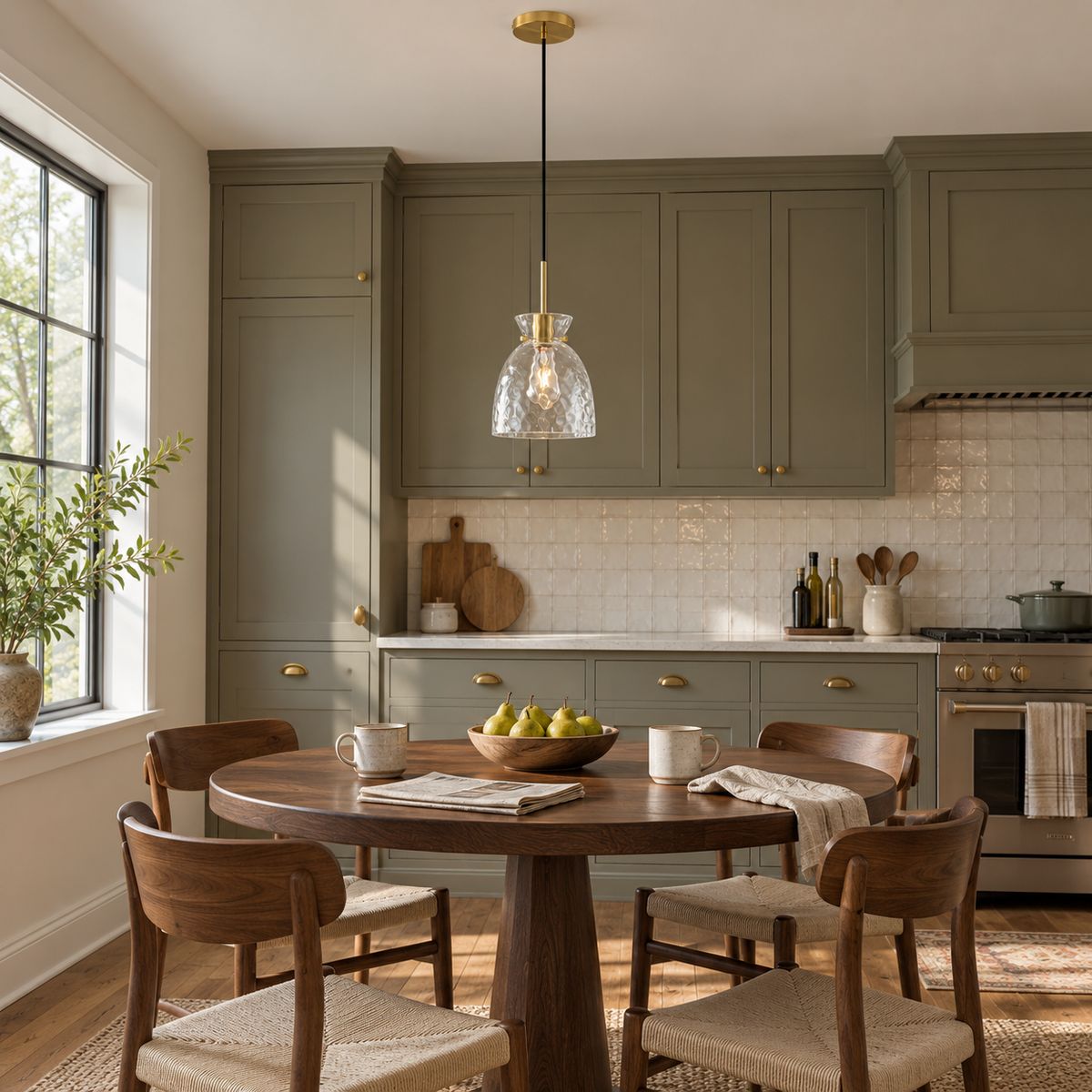 Eunice 1-Light Brass Hammered Glass Pendant