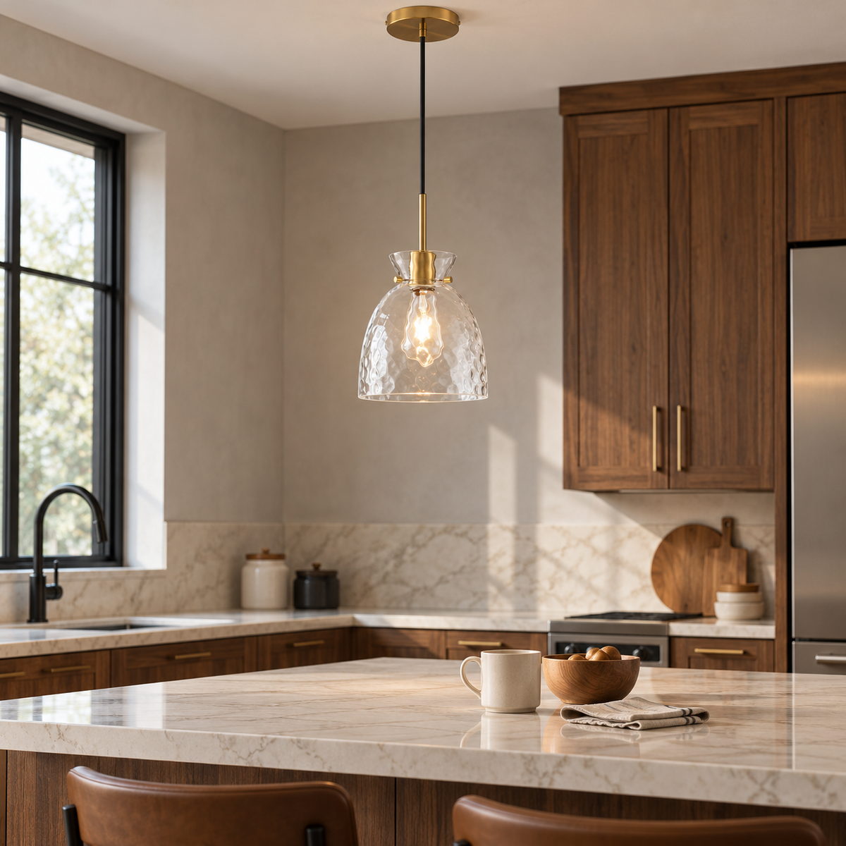 Eunice 1-Light Brass Hammered Glass Pendant