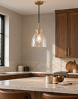 Eunice 1-Light Brass Hammered Glass Pendant