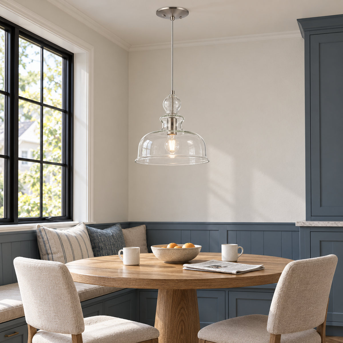Lucille 1-Light Brushed Nickel Clear Glass Pendant