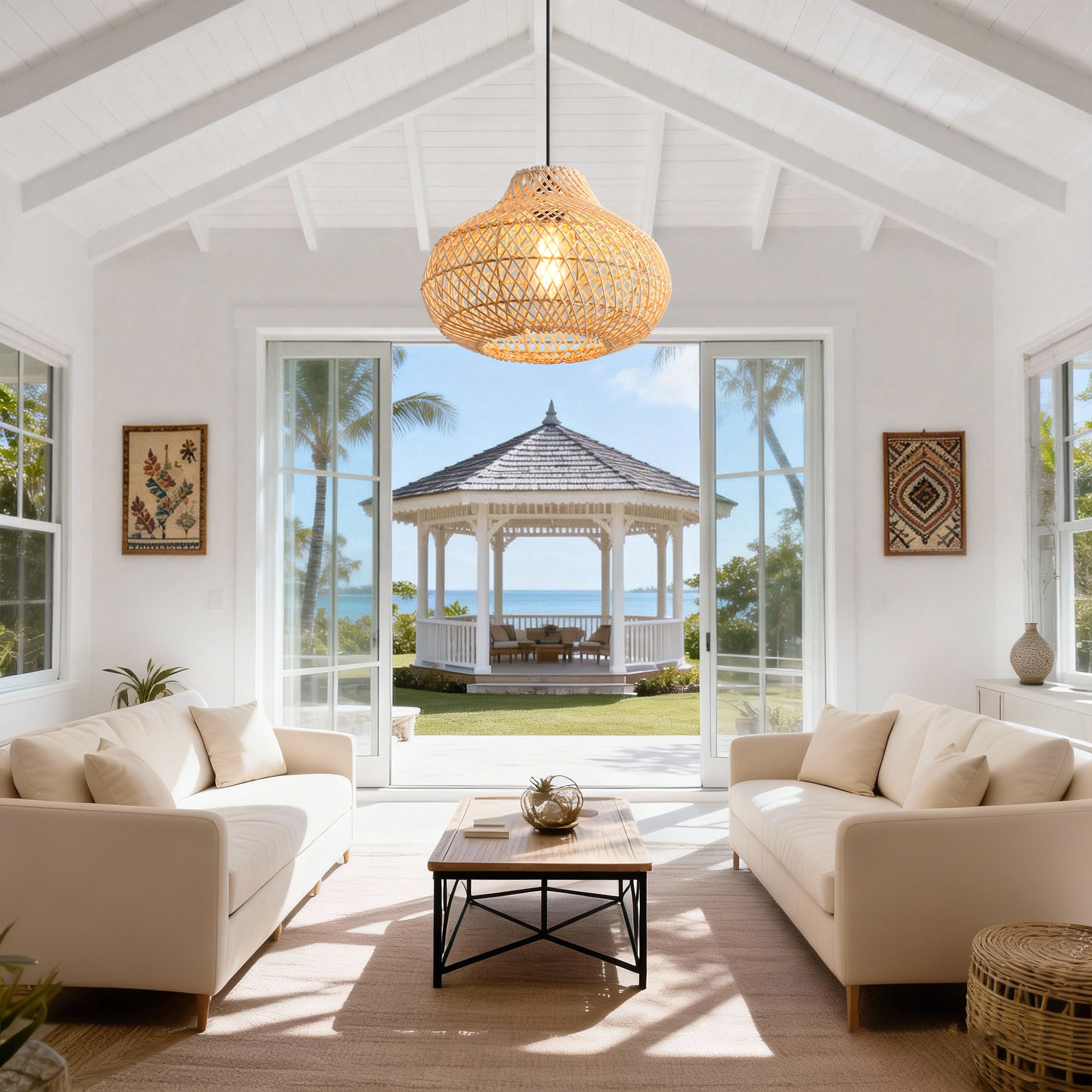 19" Winston Bohemian Rattan Pendant Light
