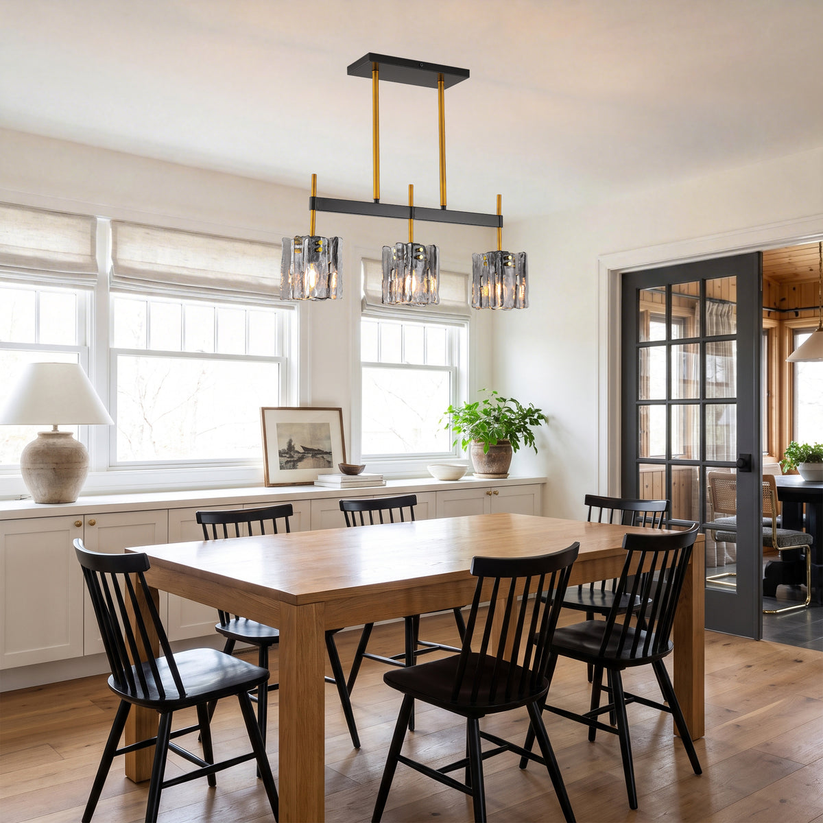 24.4" Sean 3-Light Linear Pendant with Artisan Glass Shades
