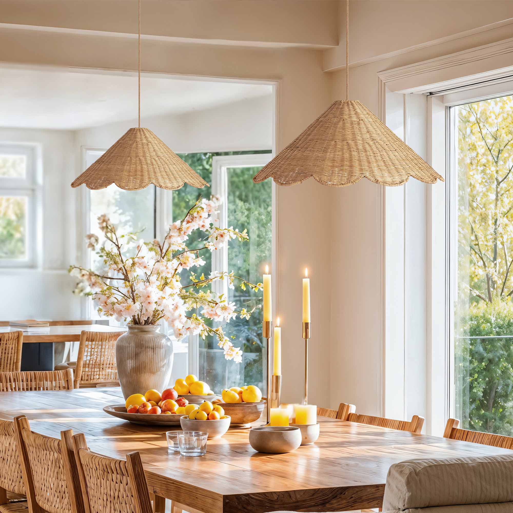 Daisy Cone Rattan Pendant Light