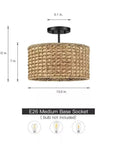 Bohemian 13.6-inch Round Rattan Drum 2-Light Ceiling Light - Semi-Flush Mount - IPLUS Lighting