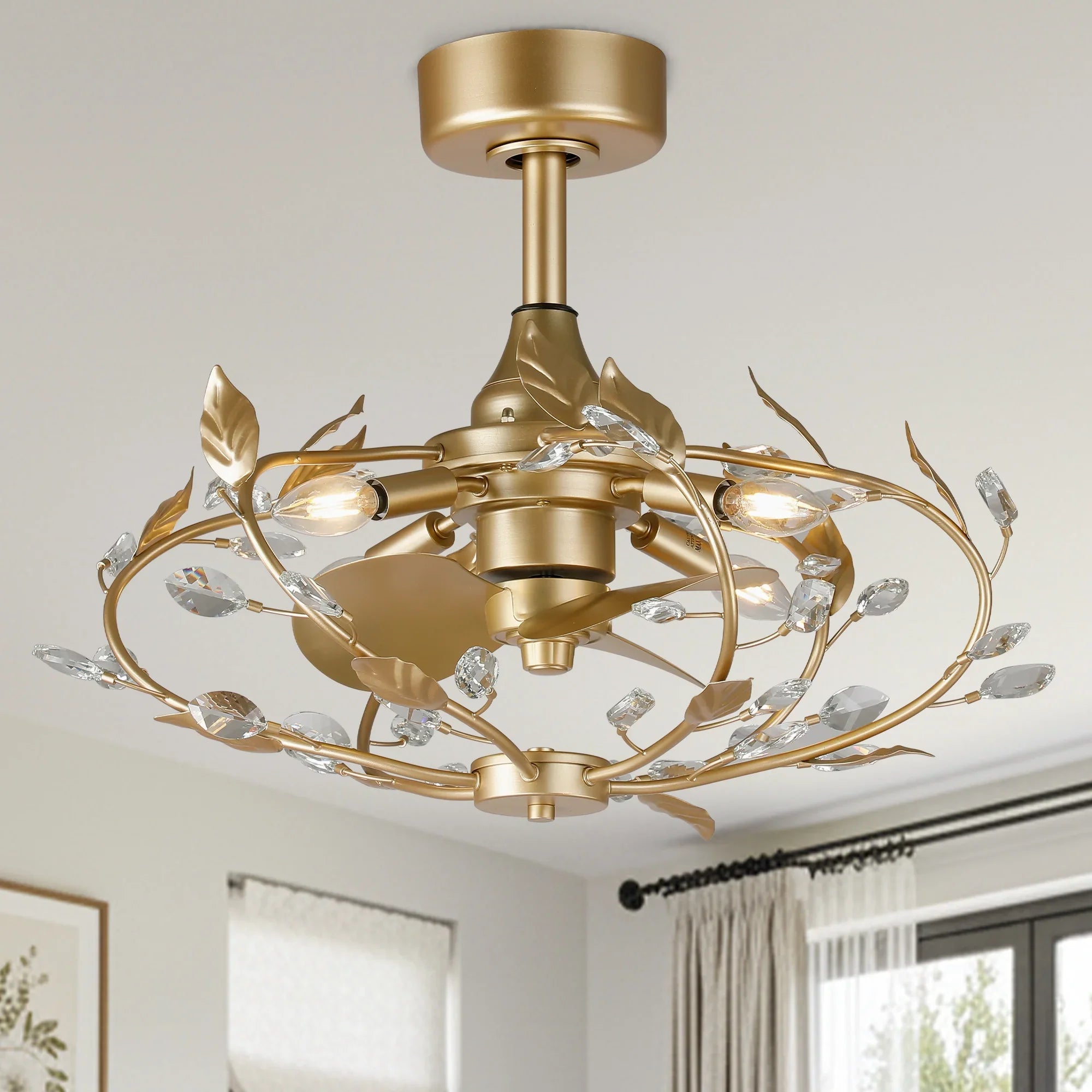 24 Inch Alexia Golden Crystal Ornament Fandelier - IPLUS Lighting