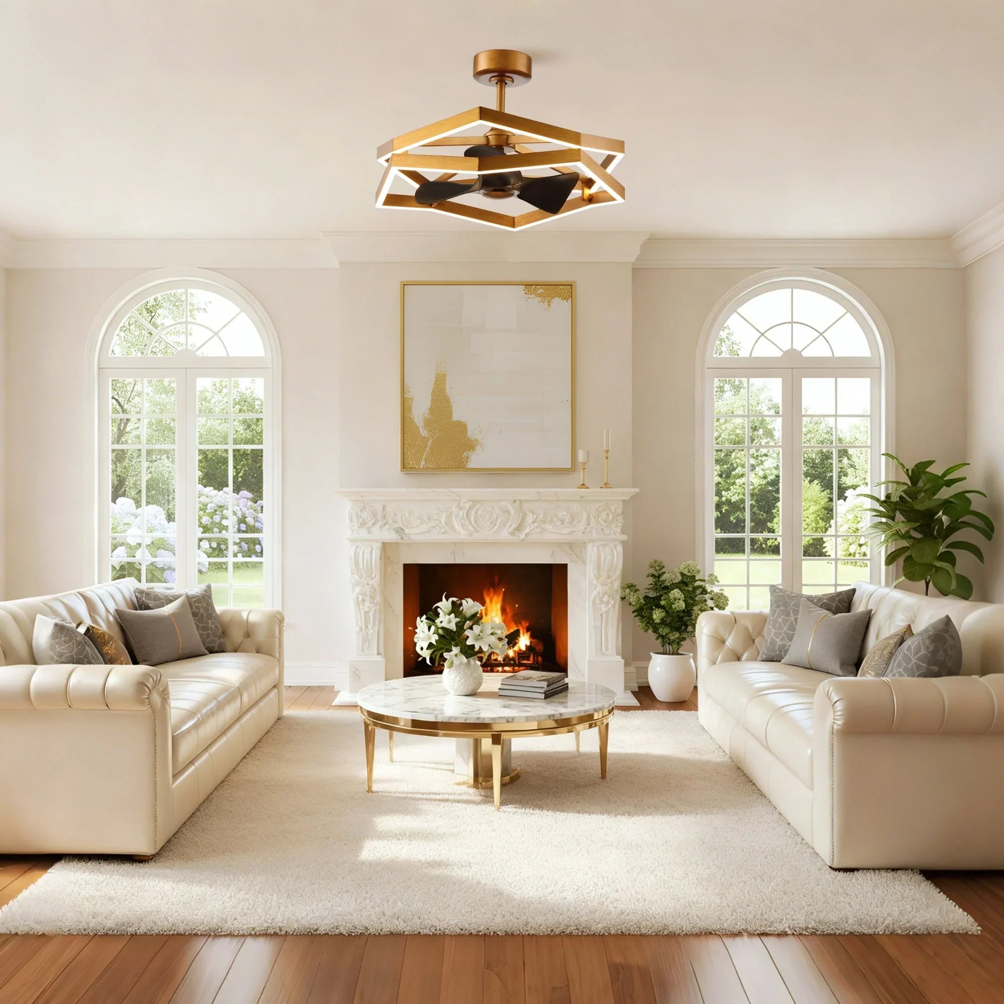 31 Inch Antique Golden Willie Luxury Caged Ceiling Fan With Light and Remote Control