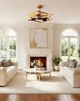 31 Inch Antique Golden Willie Luxury Caged Ceiling Fan With Light and Remote Control