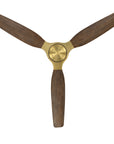 56" Modern Soft Brass & Solid Wood Ceiling Fan, No Light