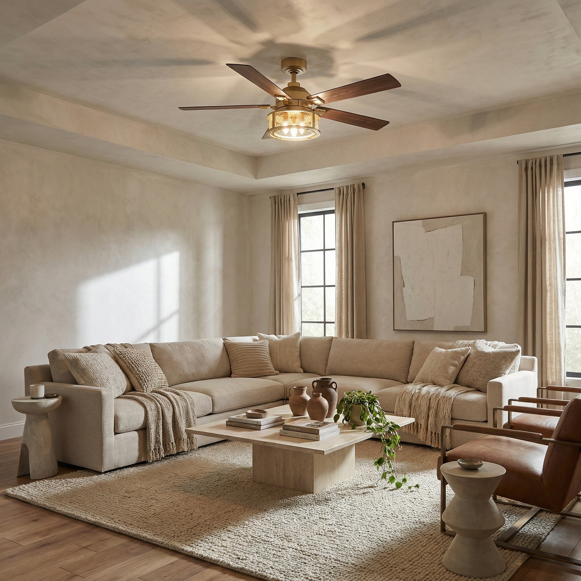 52" Industrial Reversible Mesh Led Ceiling Fan