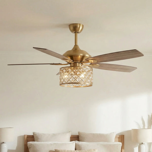 52" Golden Industrial Crystal Ceiling Fan