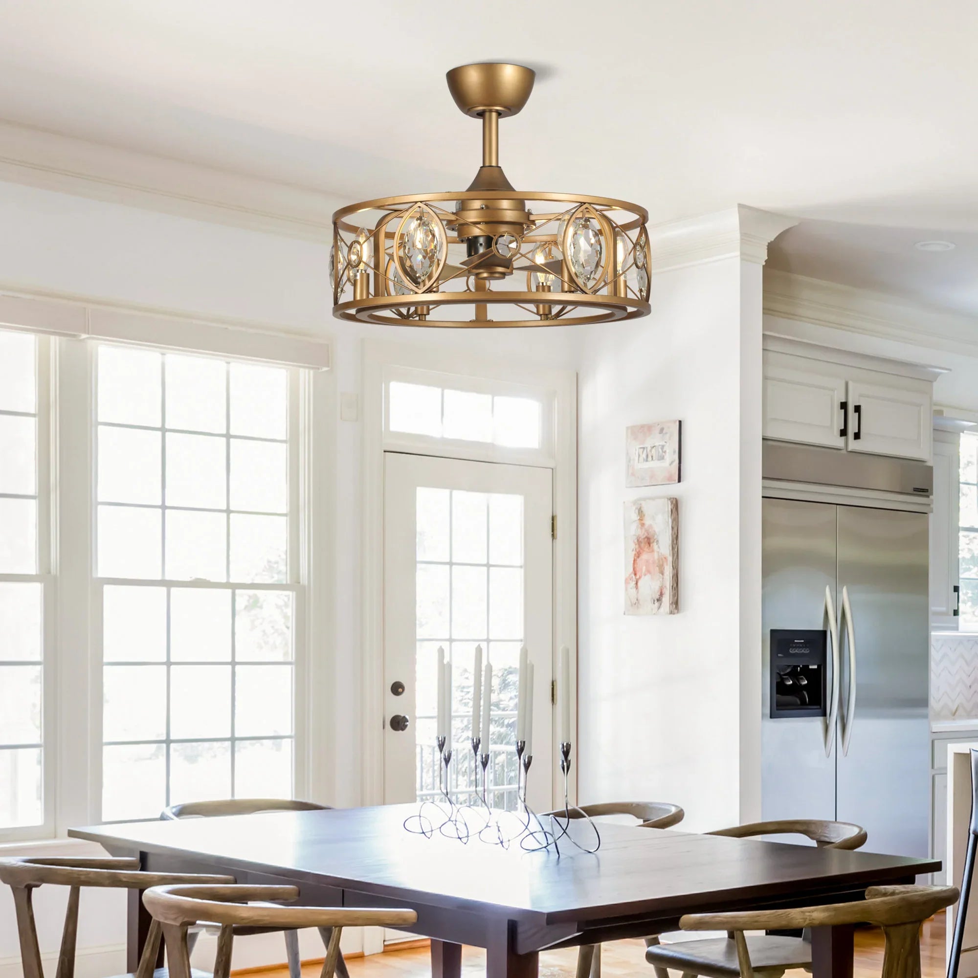 22" Kashmir Glod Reversible Crystal Fandelier Ceiling Fan - IPLUS Lighting