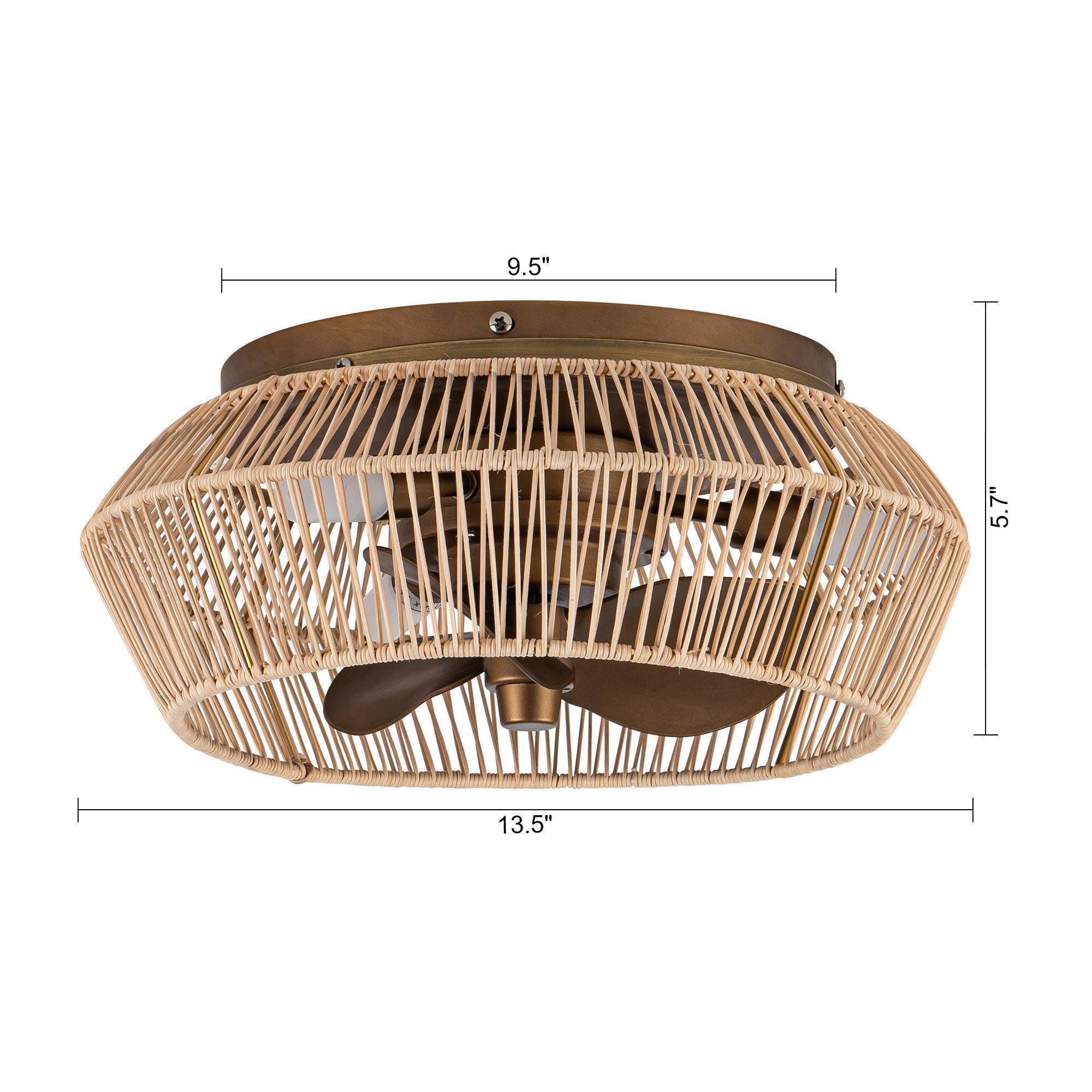 14 Inch Farmhouse Reversible Iron Ceiling Fan with Woven Rattan Cage - IPLUS Lighting