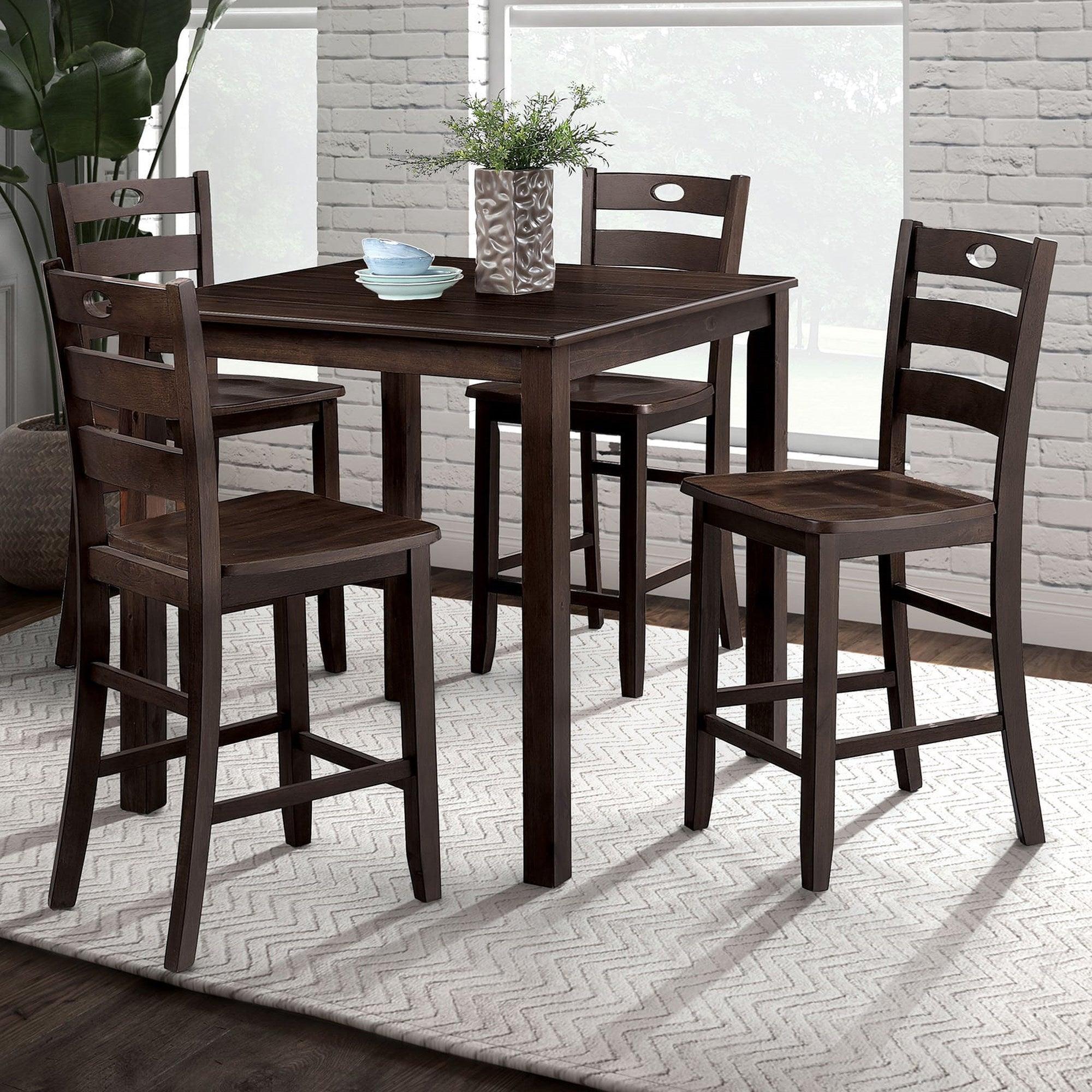 36"H Solid Rubberwood and Wood Veneer 5-Piece Counter Height Table Set