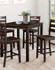 36"H Solid Rubberwood and Wood Veneer 5-Piece Counter Height Table Set