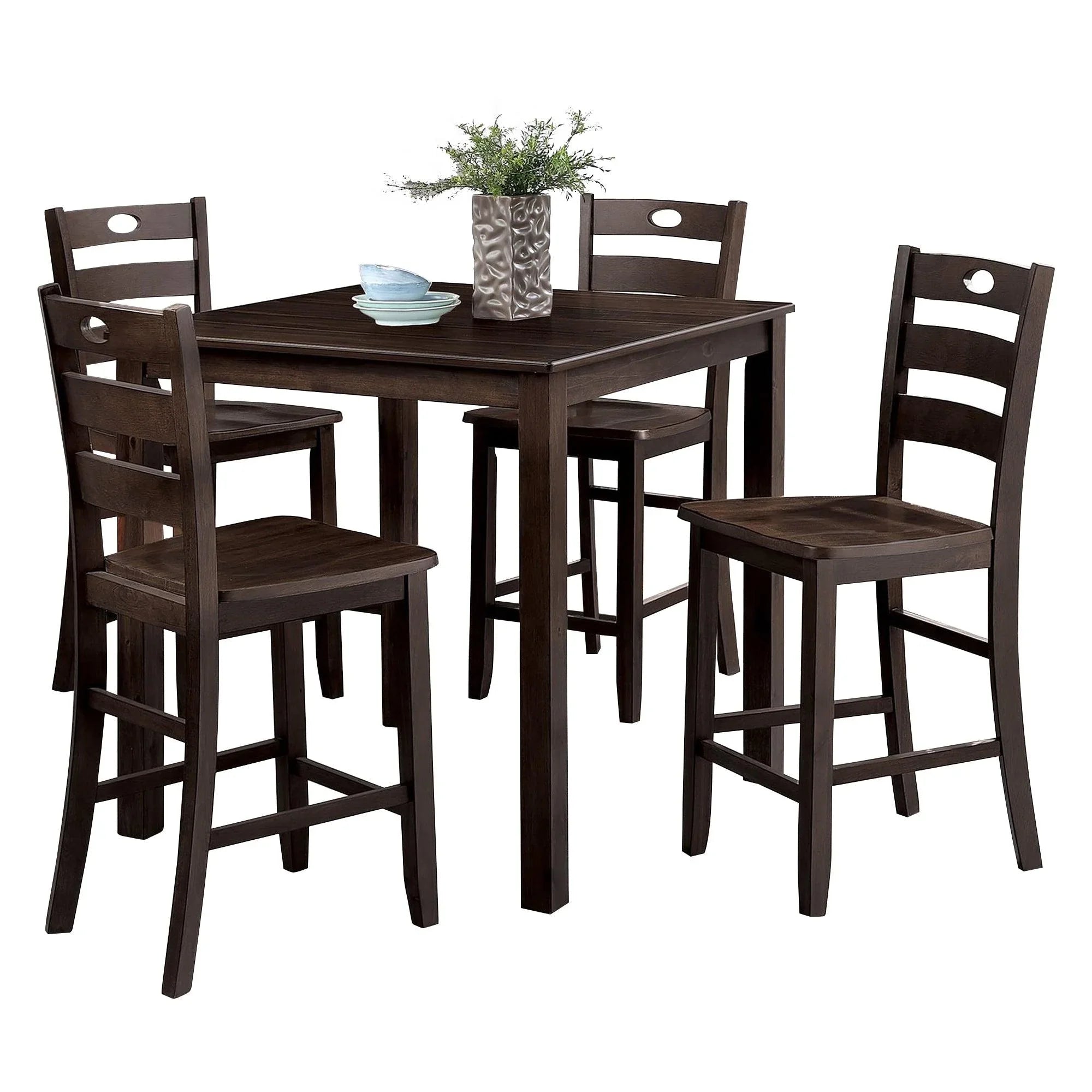 36"H Solid Rubberwood and Wood Veneer 5-Piece Counter Height Table Set