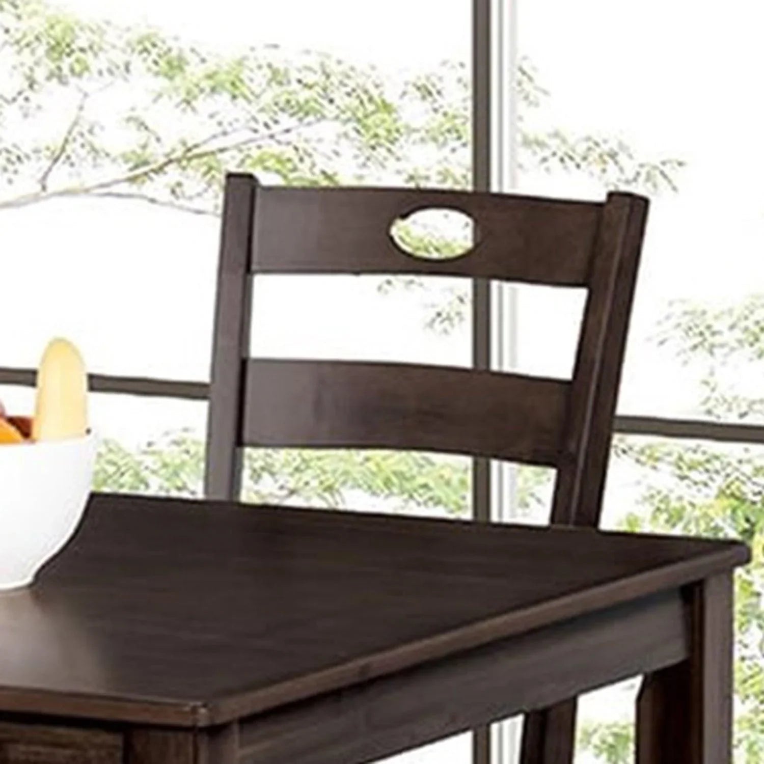 5-Piece Dining Set with Solid Rubberwood Table and Slat Back Chairs