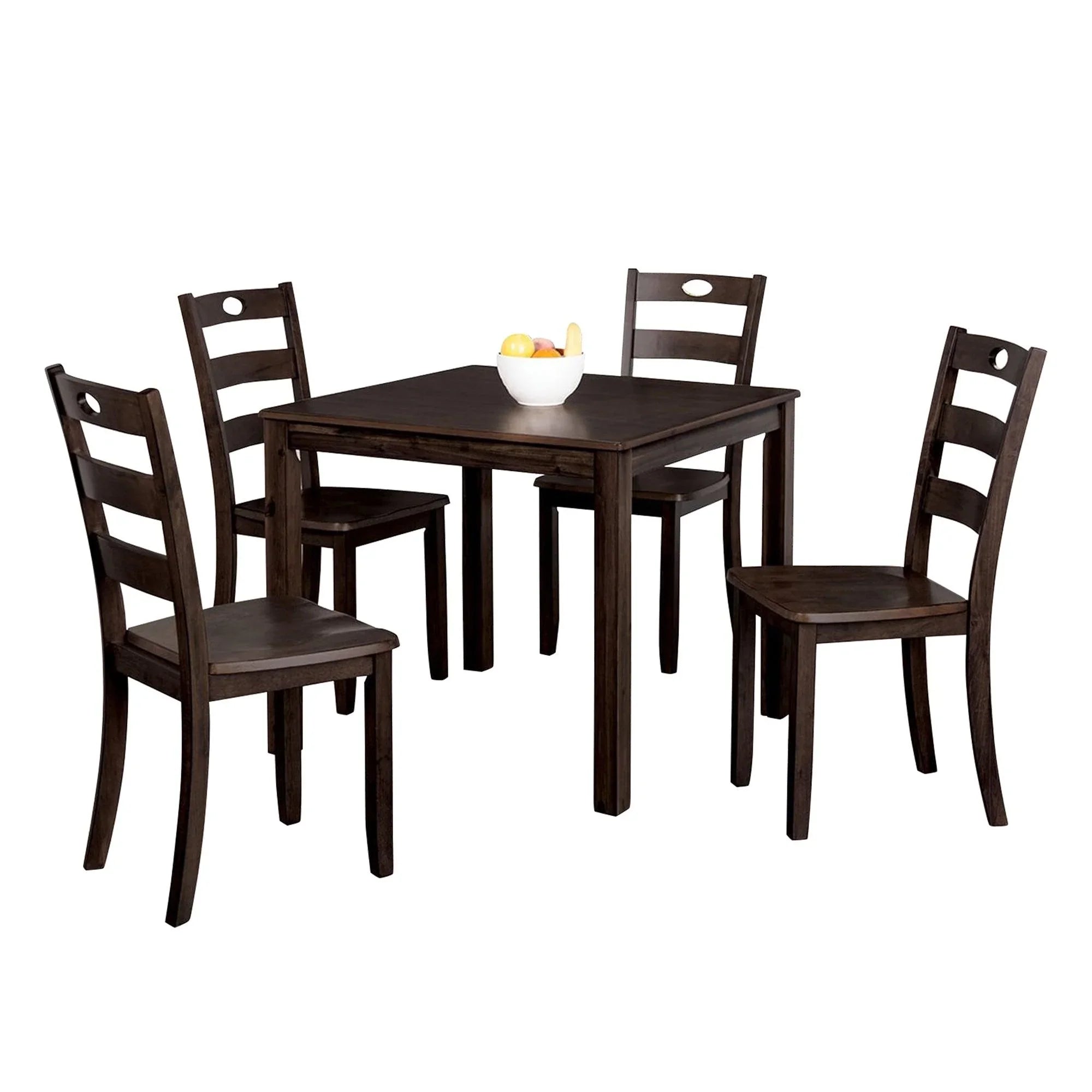 5-Piece Dining Set with Solid Rubberwood Table and Slat Back Chairs