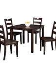 5-Piece Dining Set with Solid Rubberwood Table and Slat Back Chairs