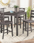 36"H Solid Rubberwood and Wood Veneer 5-Piece Counter Height Table Set