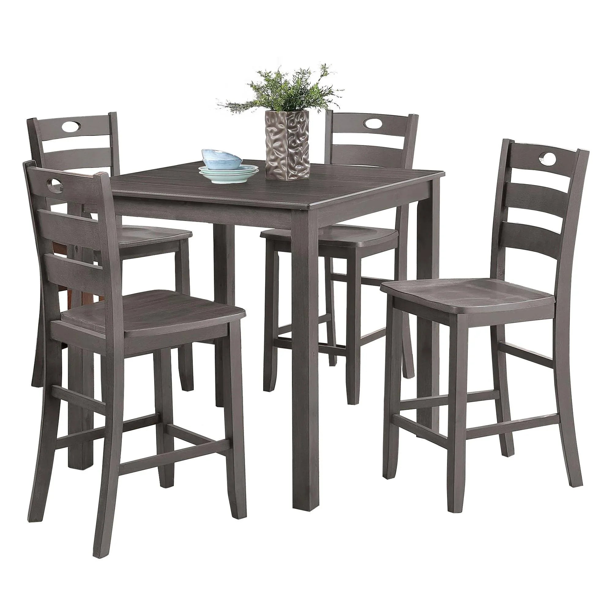 36"H Solid Rubberwood and Wood Veneer 5-Piece Counter Height Table Set
