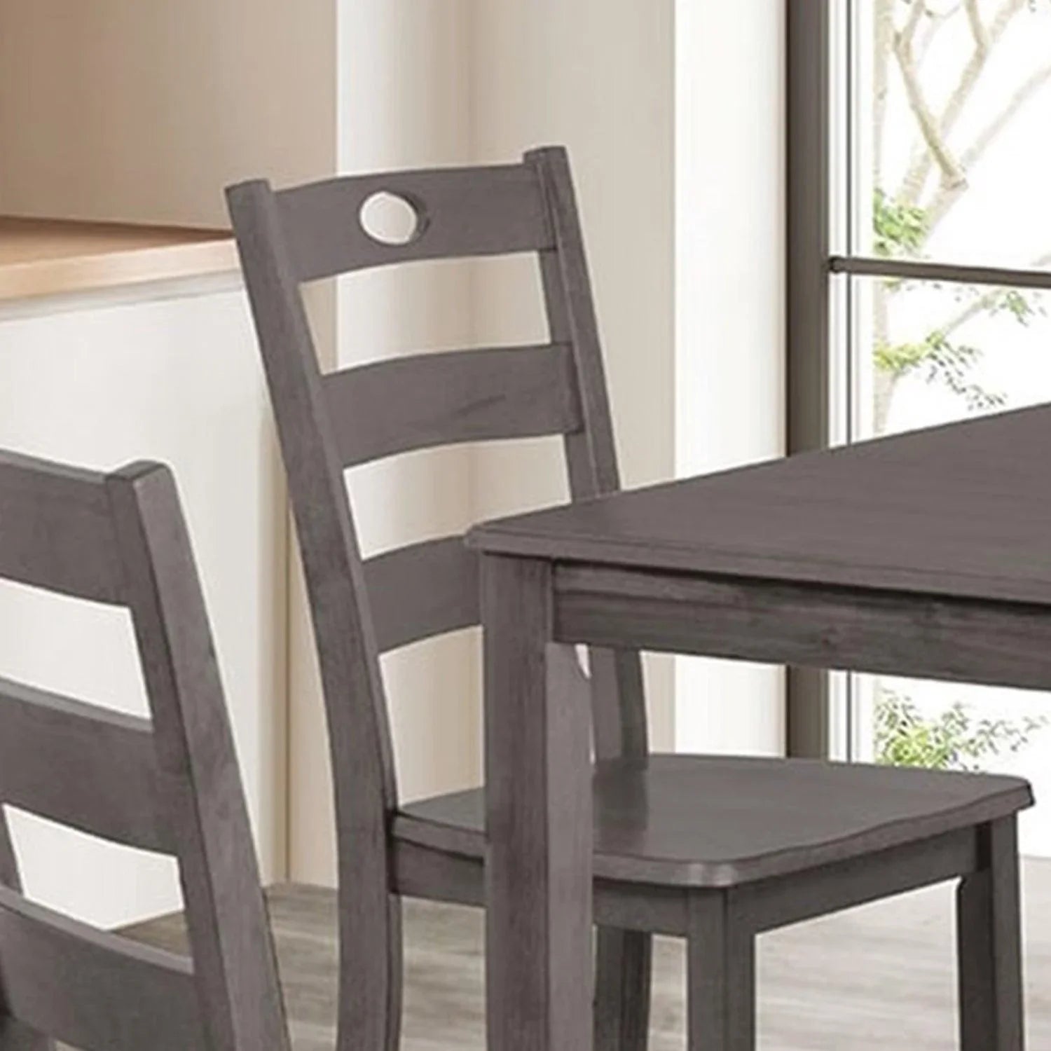 5-Piece Dining Set with Solid Rubberwood Table and Slat Back Chairs