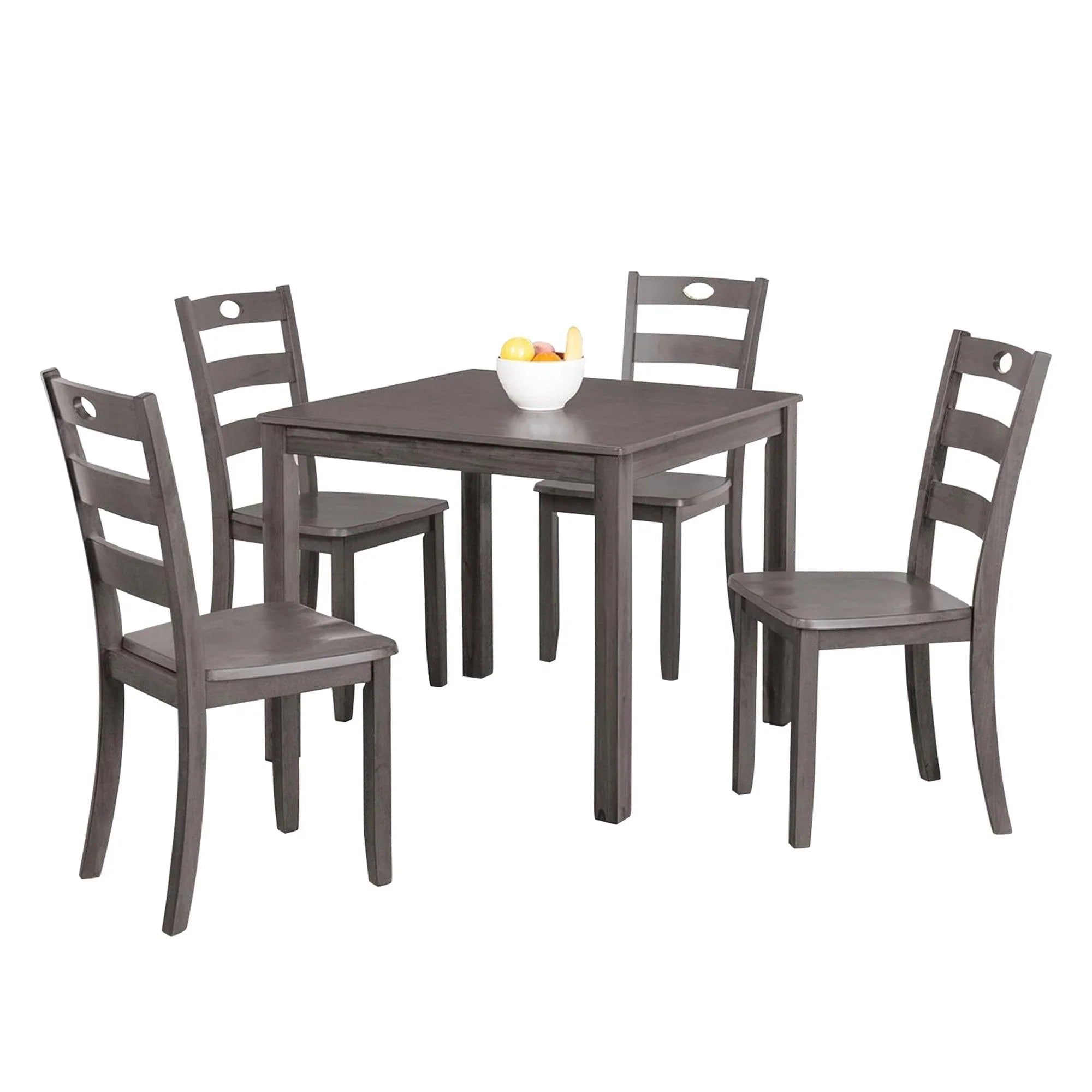 5-Piece Dining Set with Solid Rubberwood Table and Slat Back Chairs