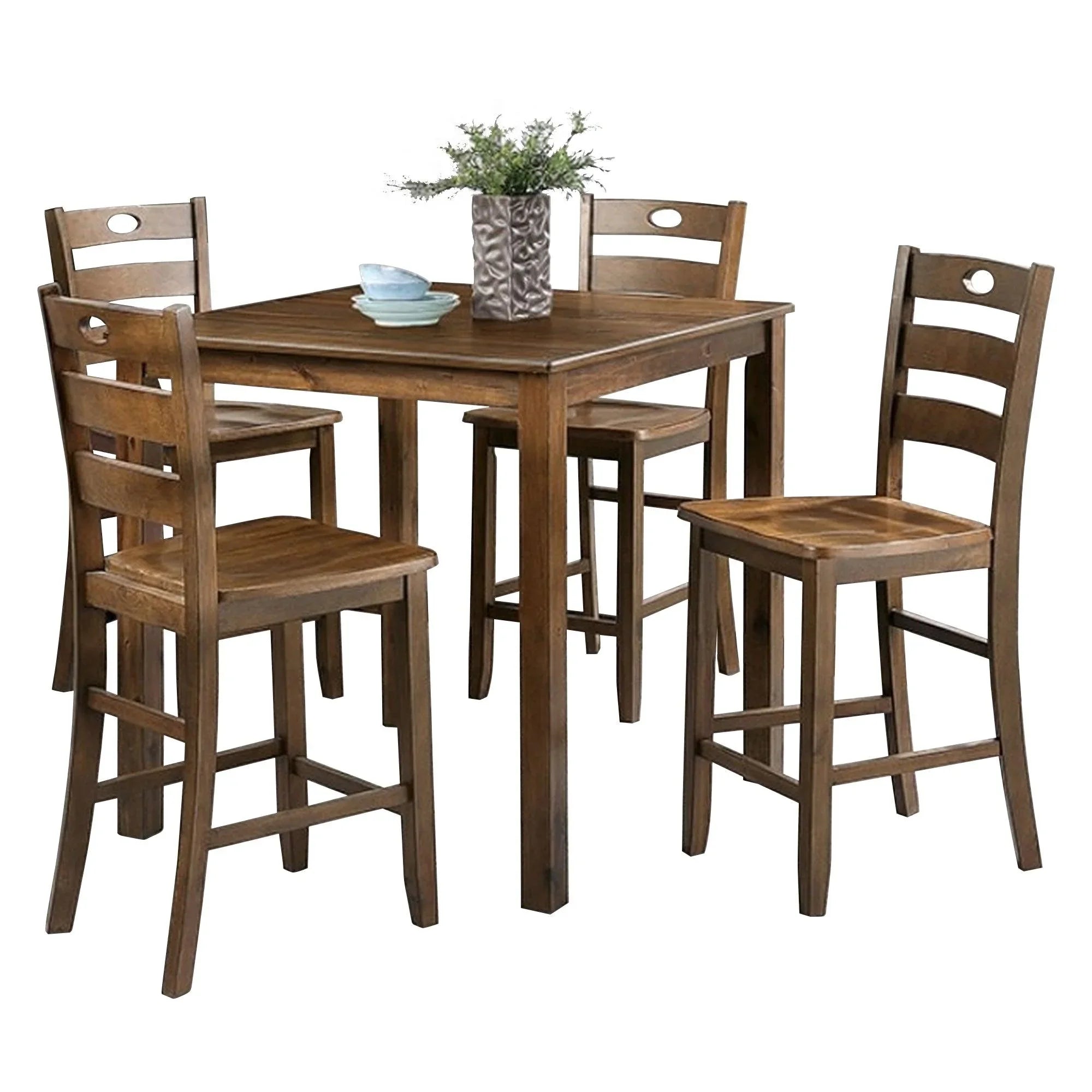 36"H Solid Rubberwood and Wood Veneer 5-Piece Counter Height Table Set