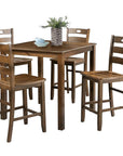 36"H Solid Rubberwood and Wood Veneer 5-Piece Counter Height Table Set