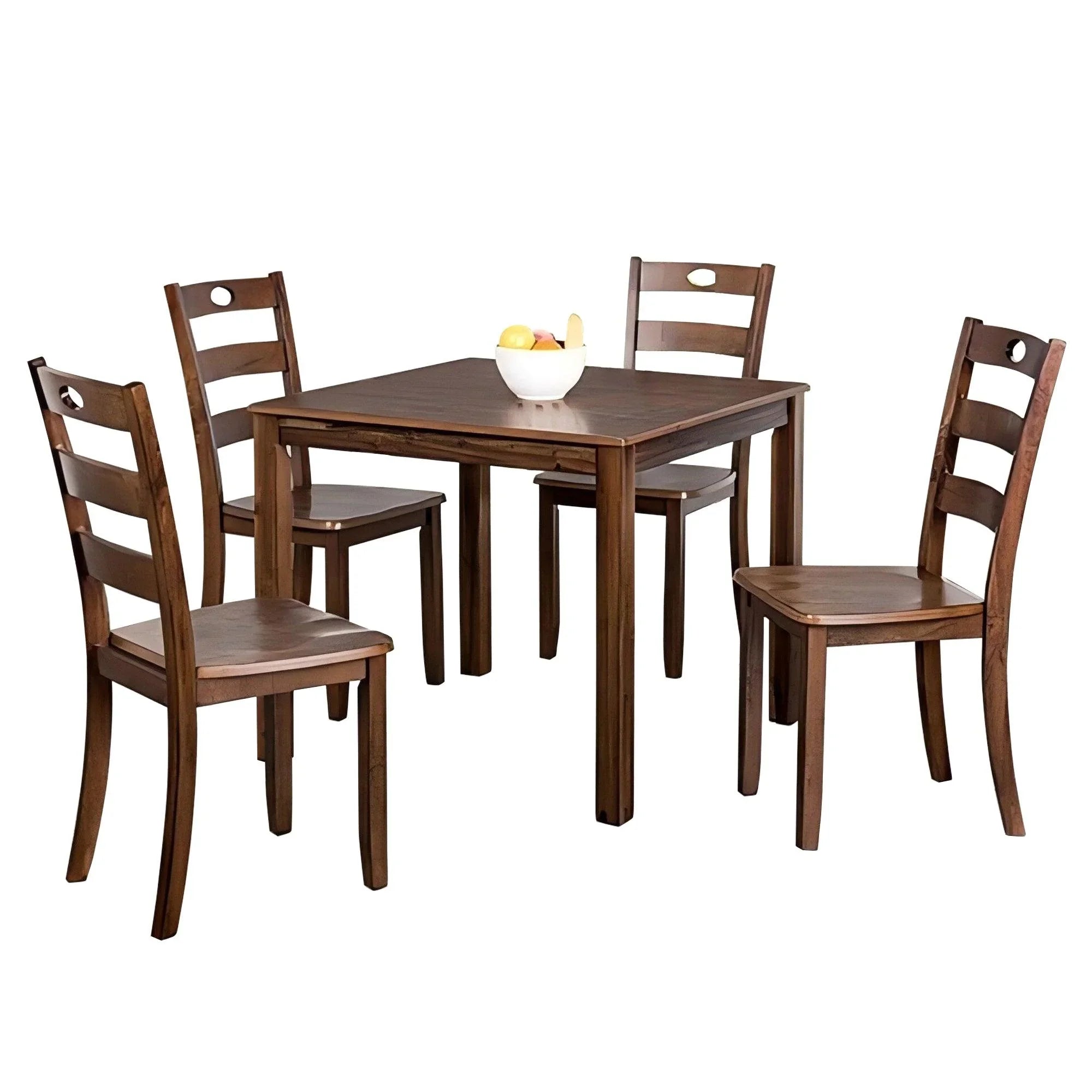 5-Piece Dining Set with Solid Rubberwood Table and Slat Back Chairs