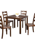 5-Piece Dining Set with Solid Rubberwood Table and Slat Back Chairs
