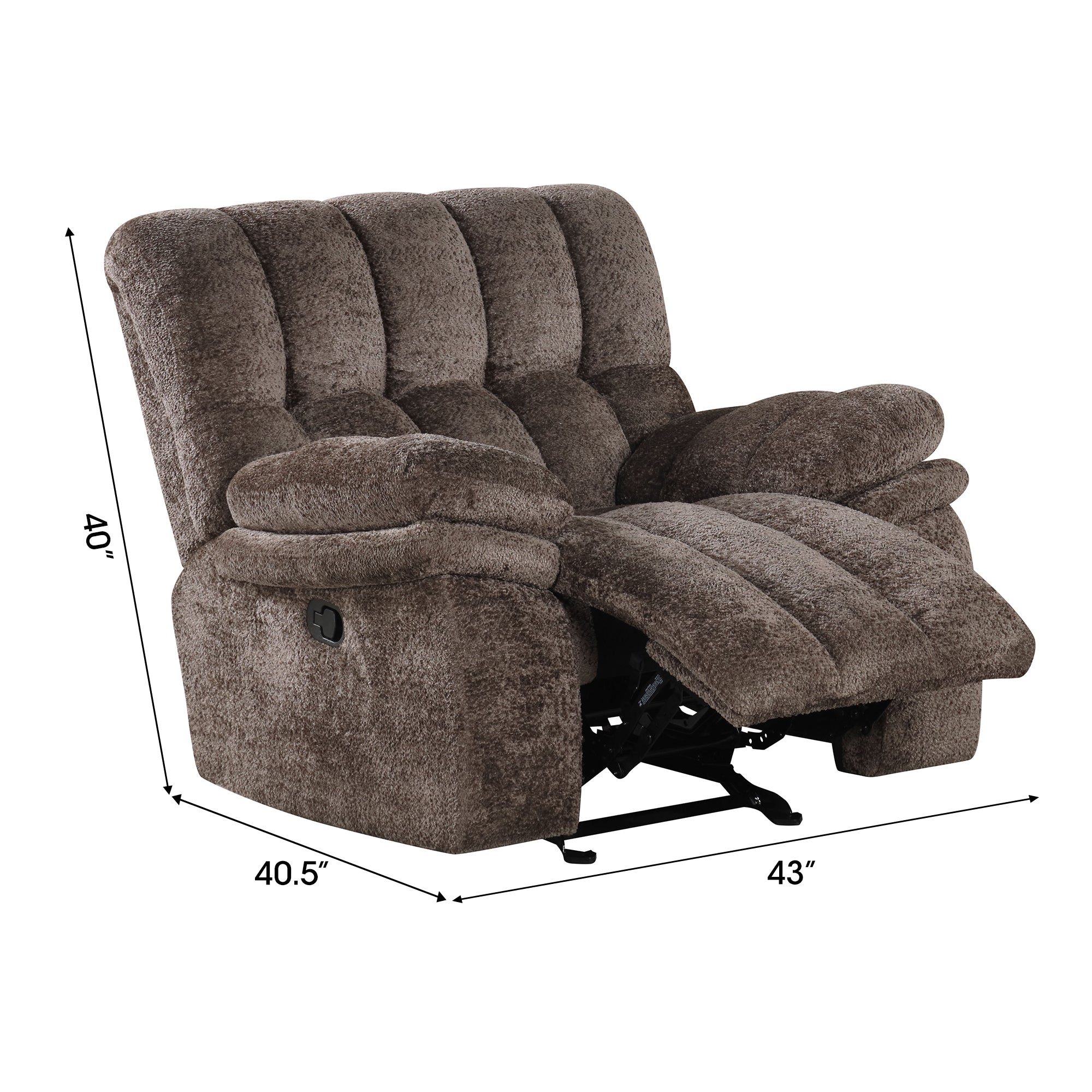 43" Leather Manual Glider Recliner with Biscuit-Padded Seat &amp; Back