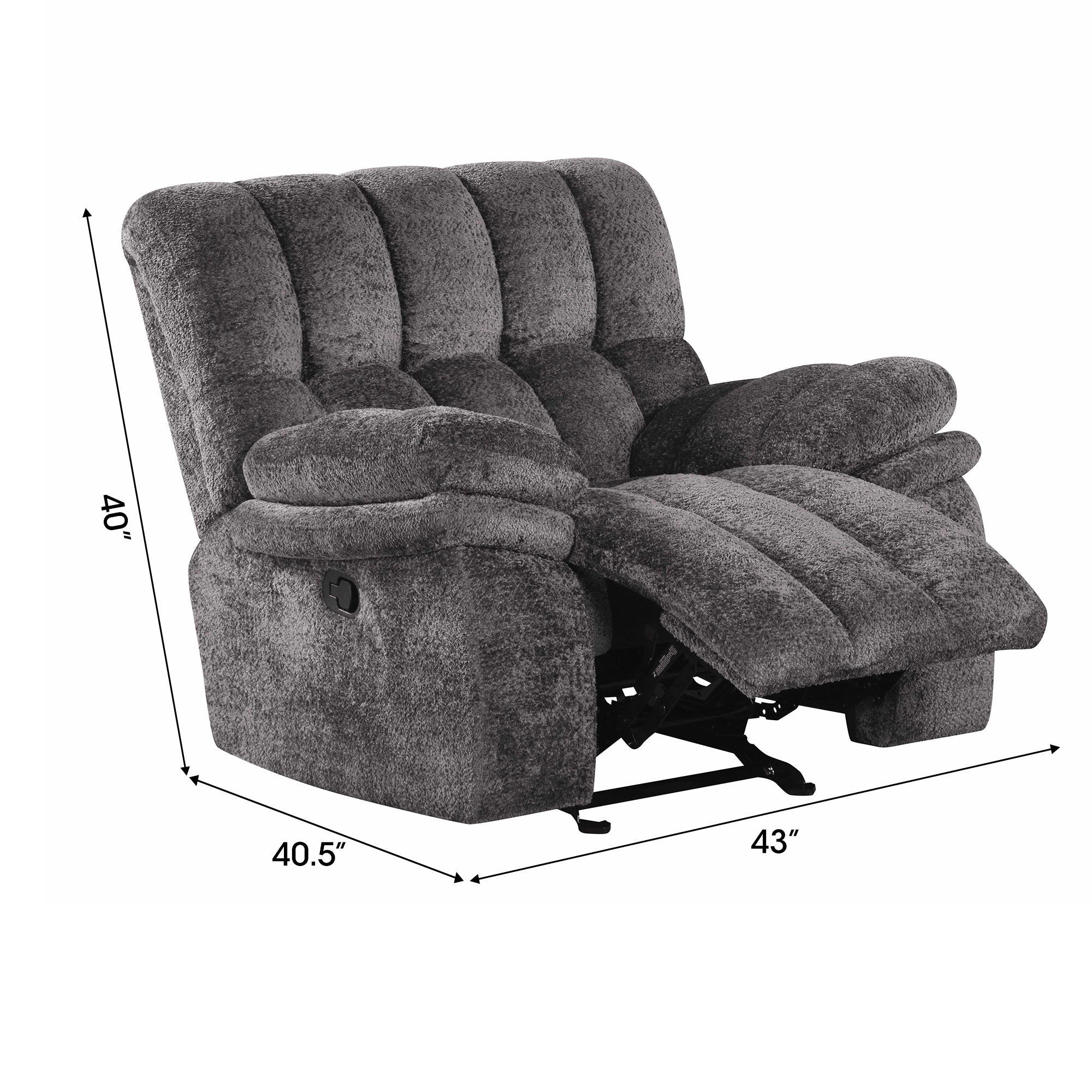 43" Leather Manual Glider Recliner with Biscuit-Padded Seat &amp; Back