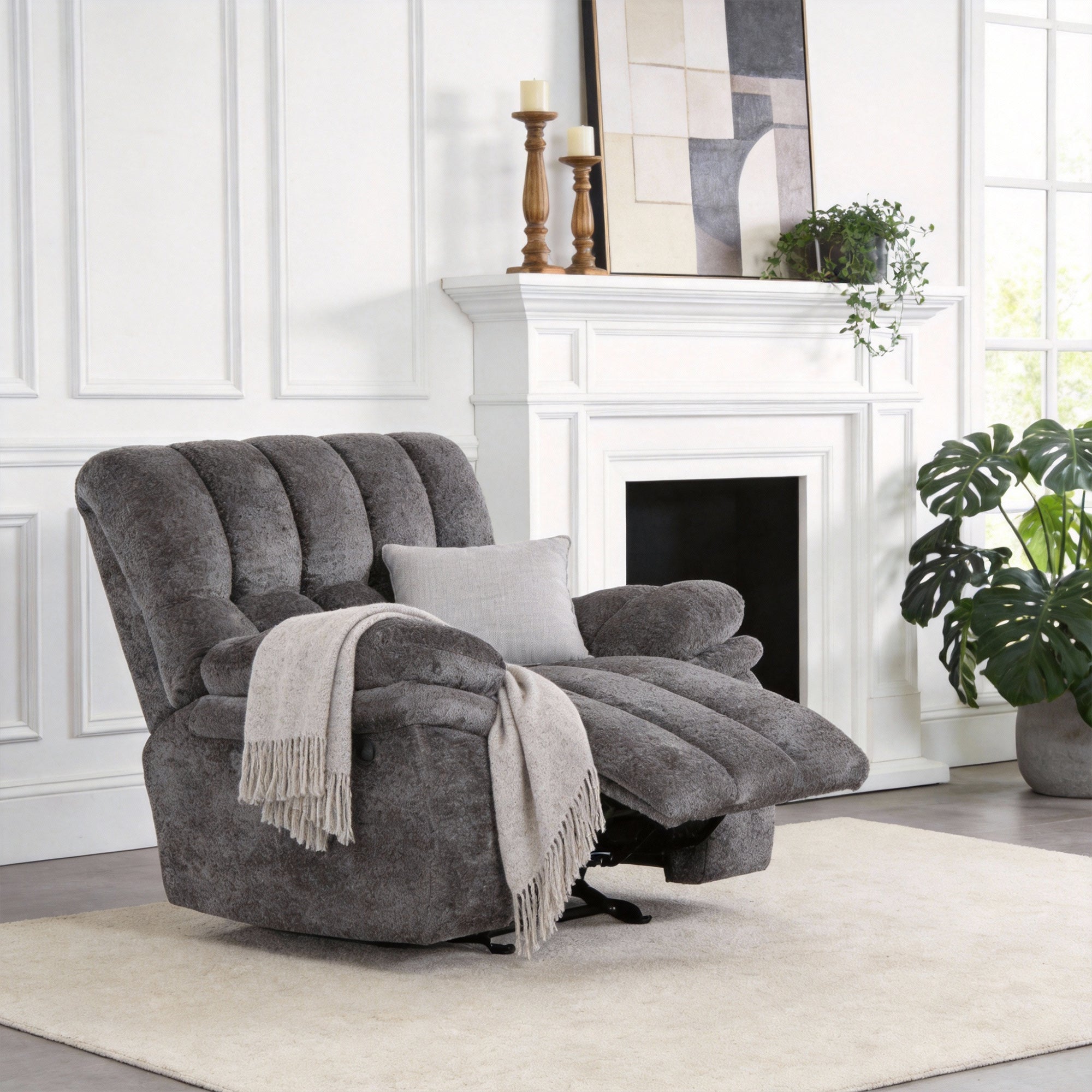 43" Leather Manual Glider Recliner with Biscuit-Padded Seat &amp; Back
