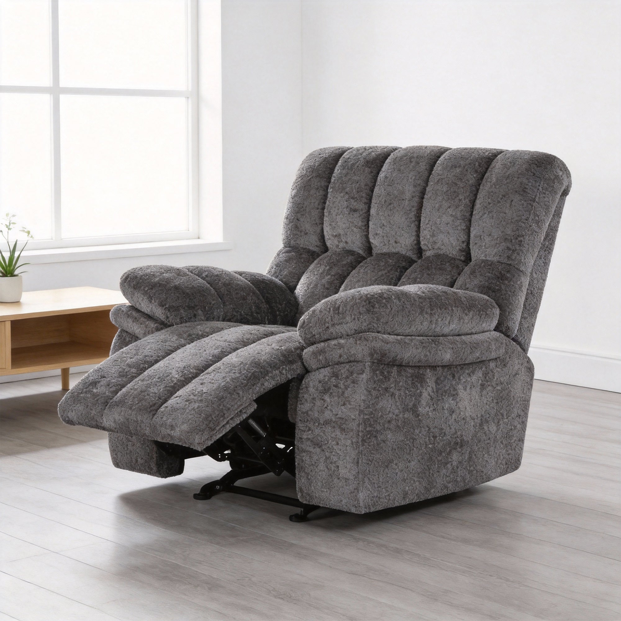 43" Leather Manual Glider Recliner with Biscuit-Padded Seat &amp; Back