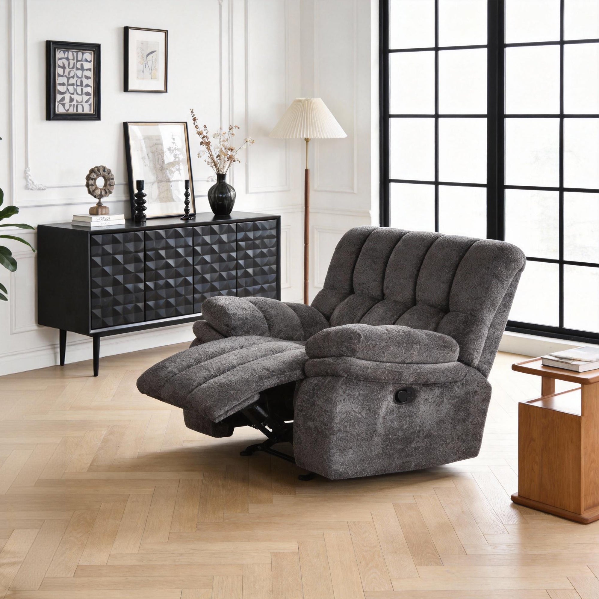 43" Leather Manual Glider Recliner with Biscuit-Padded Seat &amp; Back