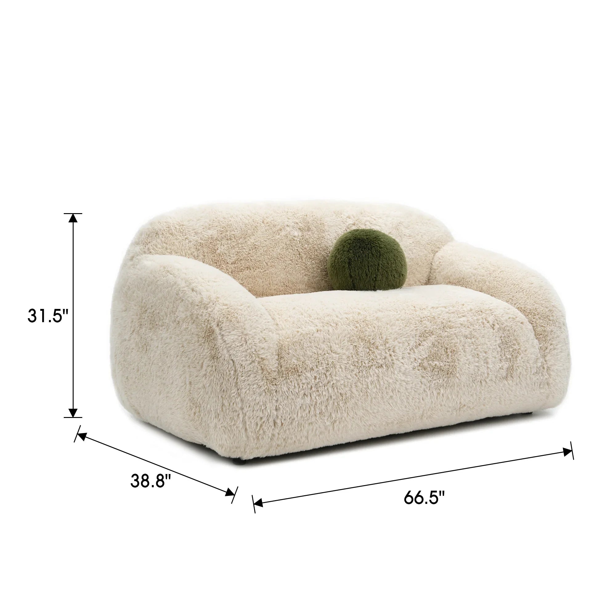 66" Darwen Modern Faux Fur Loveseat with Ball Pillow