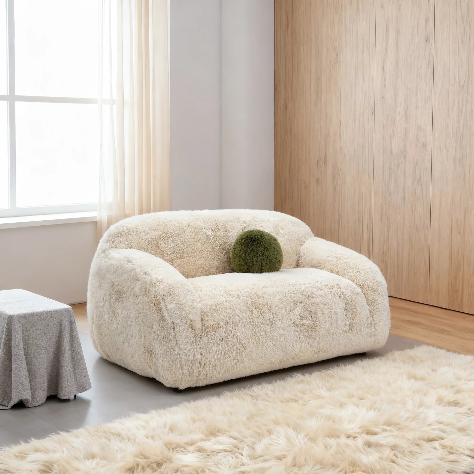 66" Darwen Modern Faux Fur Loveseat with Ball Pillow