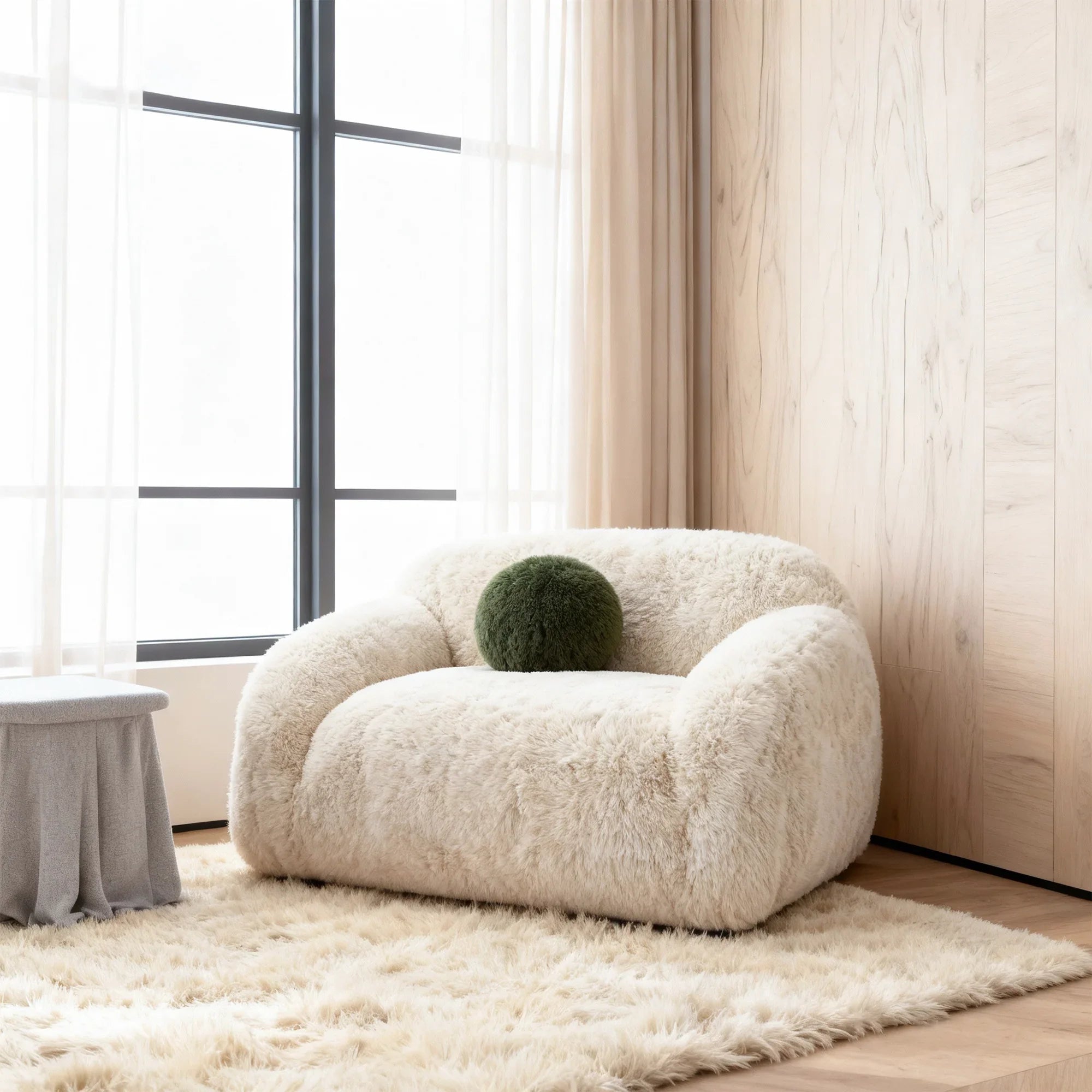 66" Darwen Modern Faux Fur Loveseat with Ball Pillow