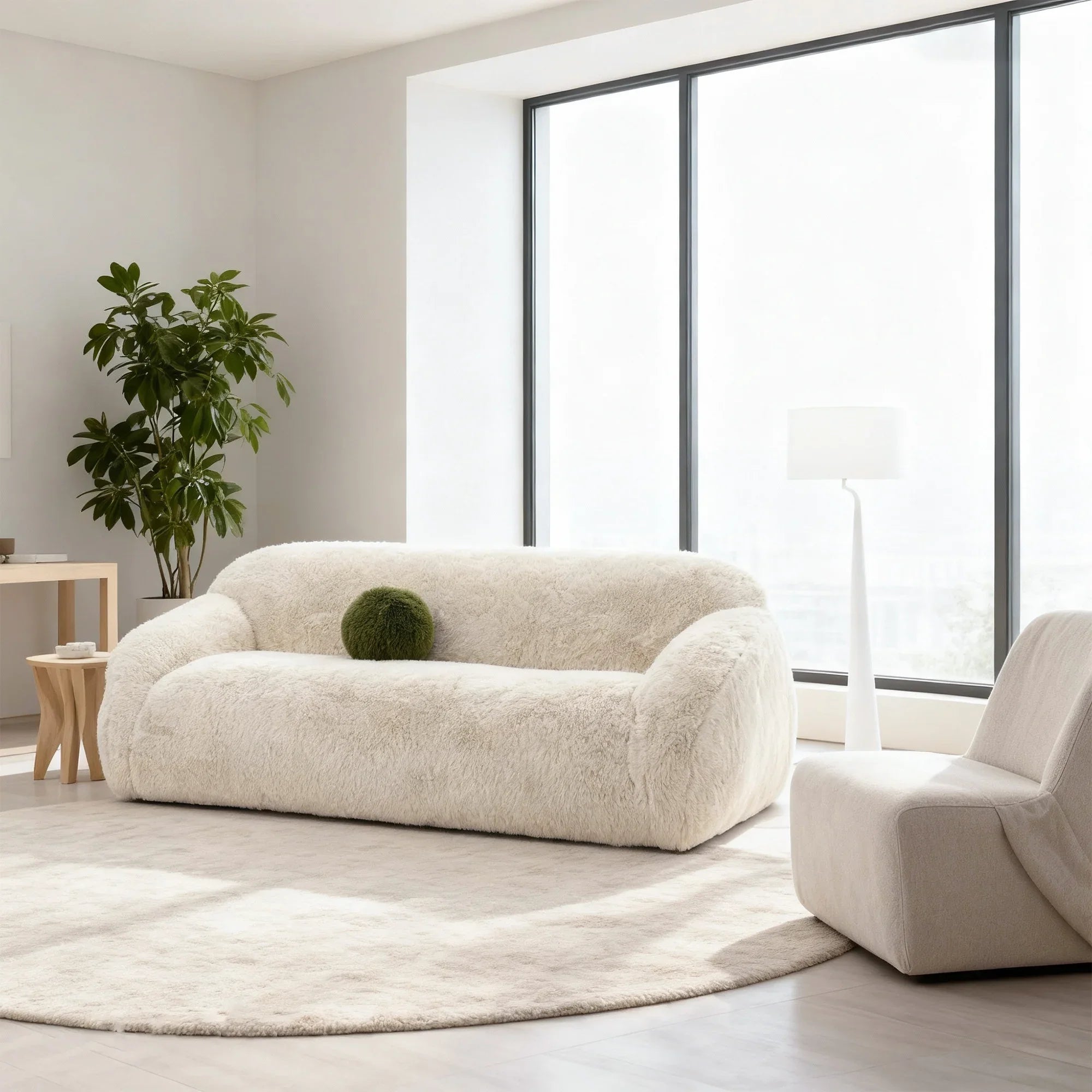 84" Darwen Modern Faux Fur Sofa with Ball Pillow