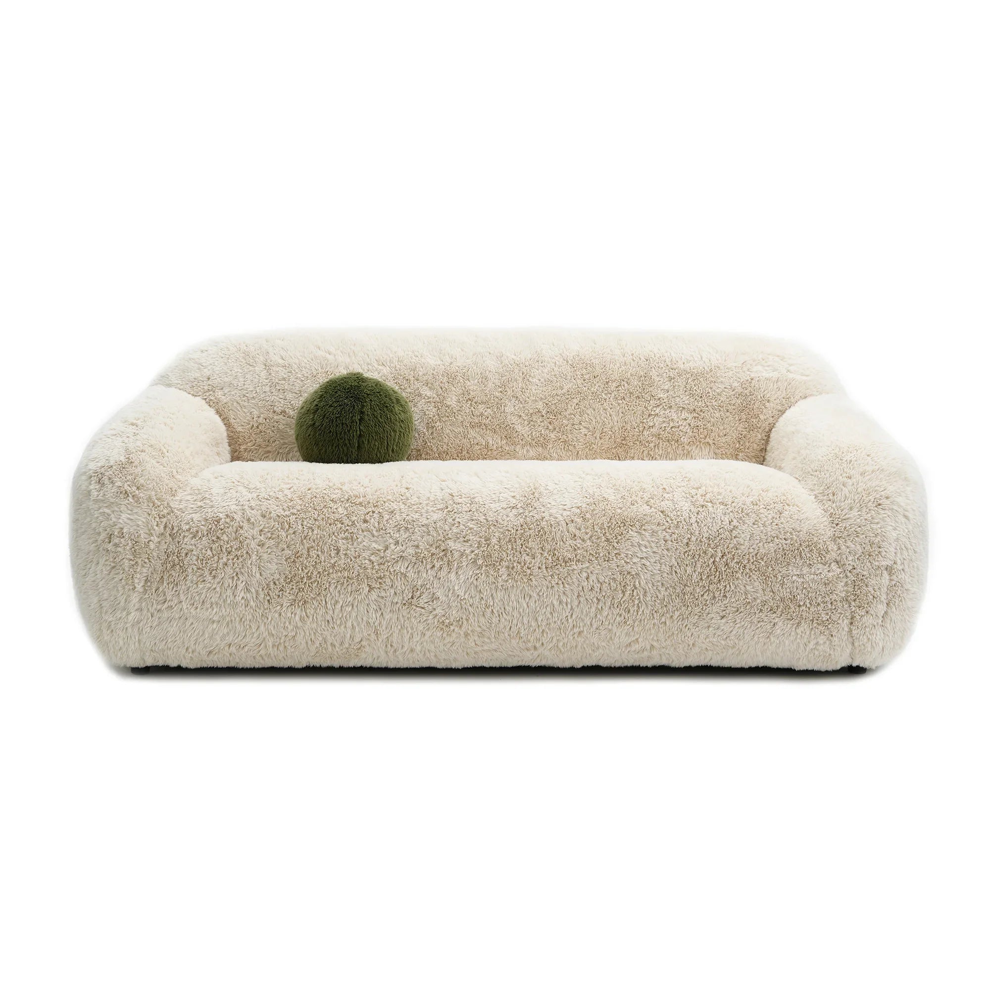 84" Darwen Modern Faux Fur Sofa with Ball Pillow