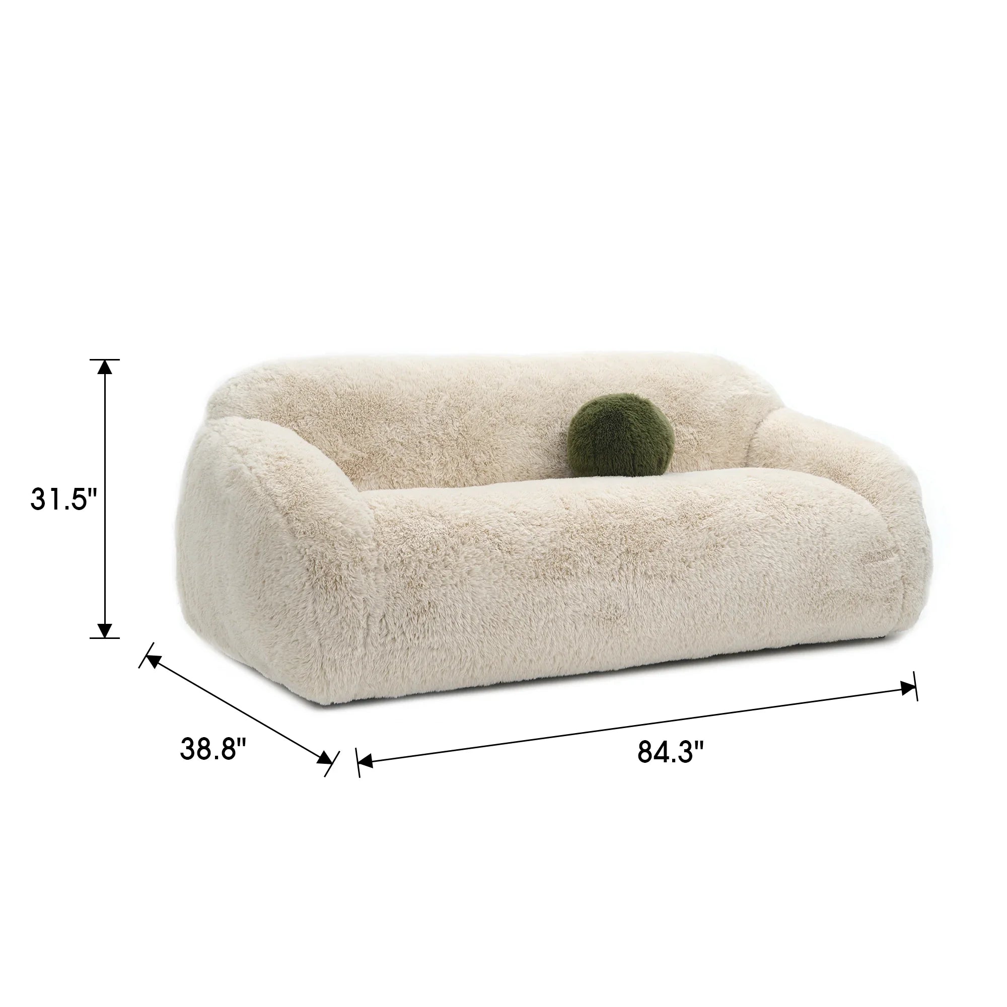 84" Darwen Modern Faux Fur Sofa with Ball Pillow
