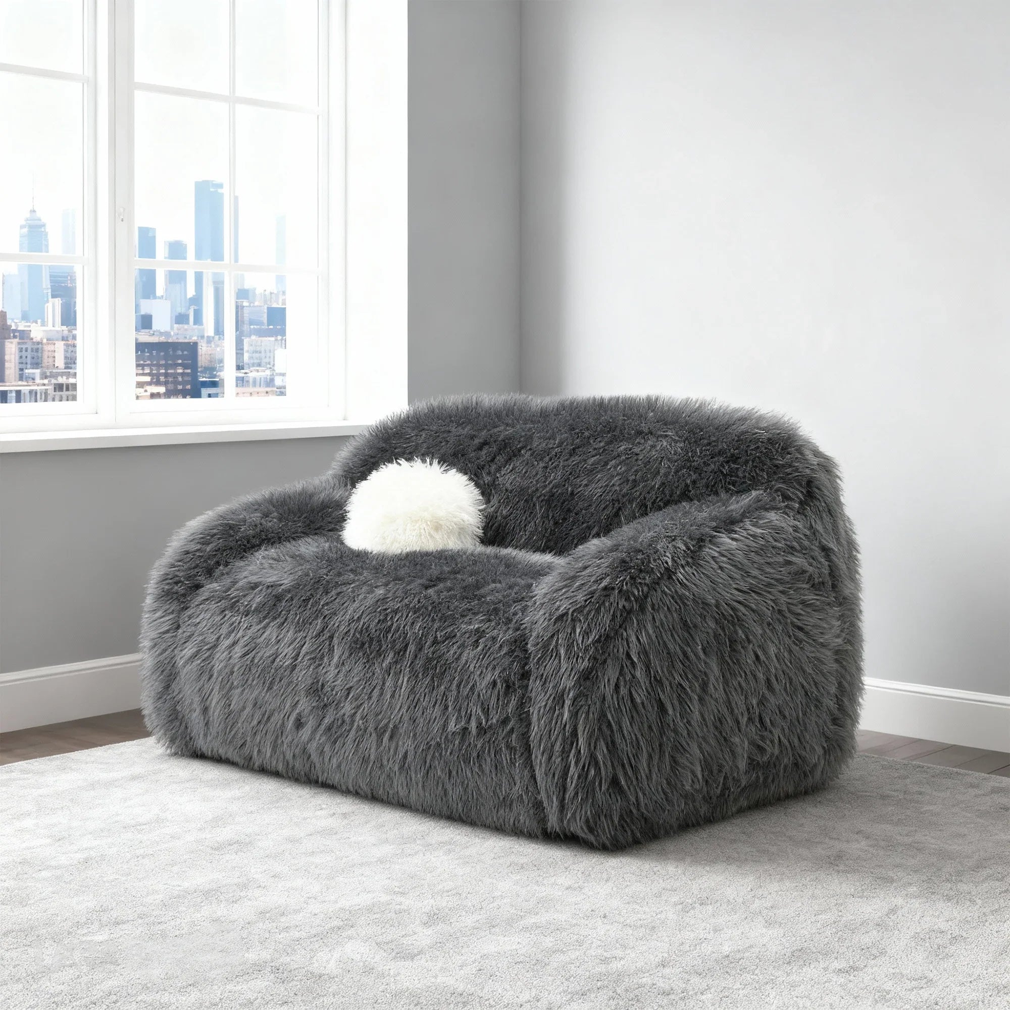 66" Darwen Modern Faux Fur Loveseat with Ball Pillow