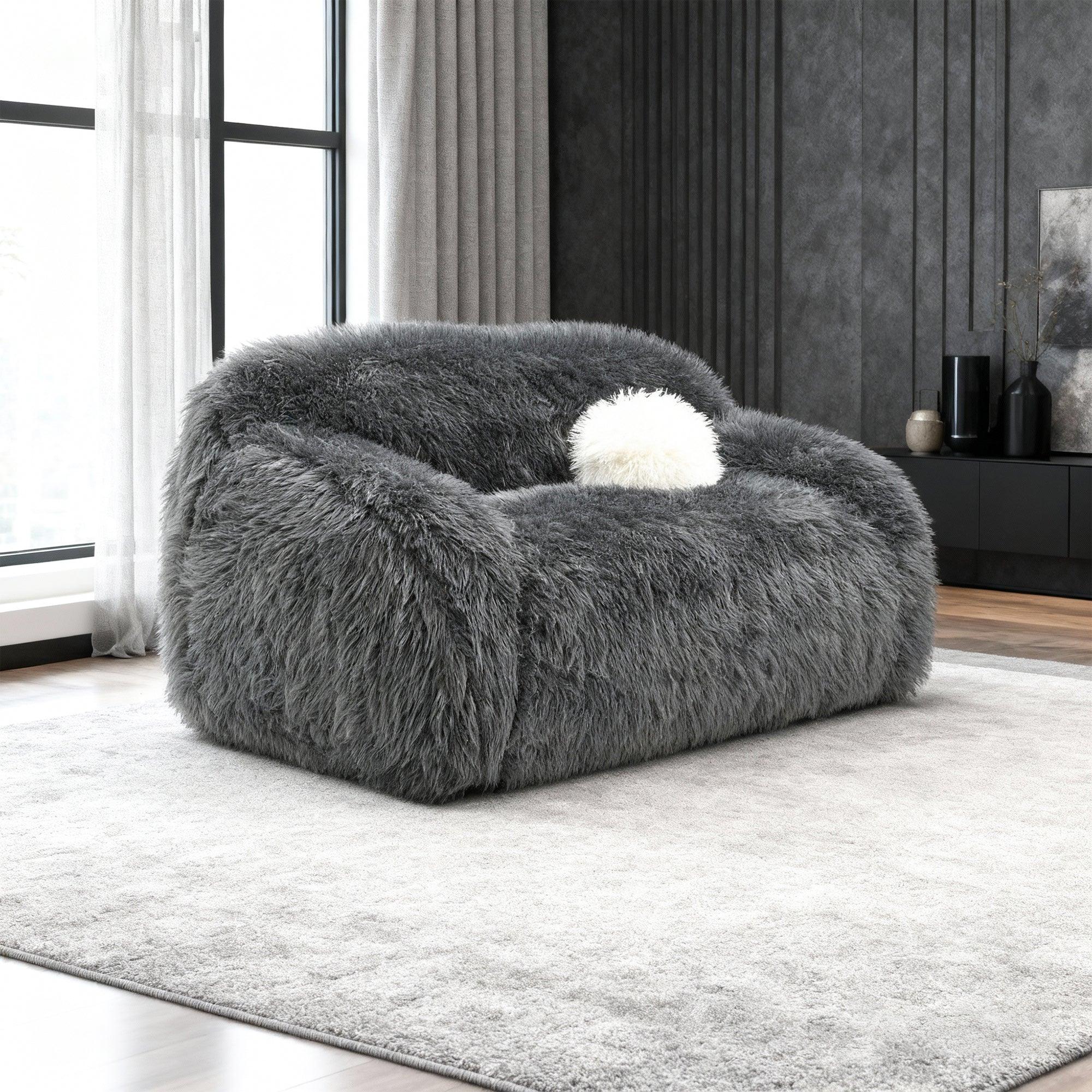 66" Darwen Modern Faux Fur Loveseat with Ball Pillow